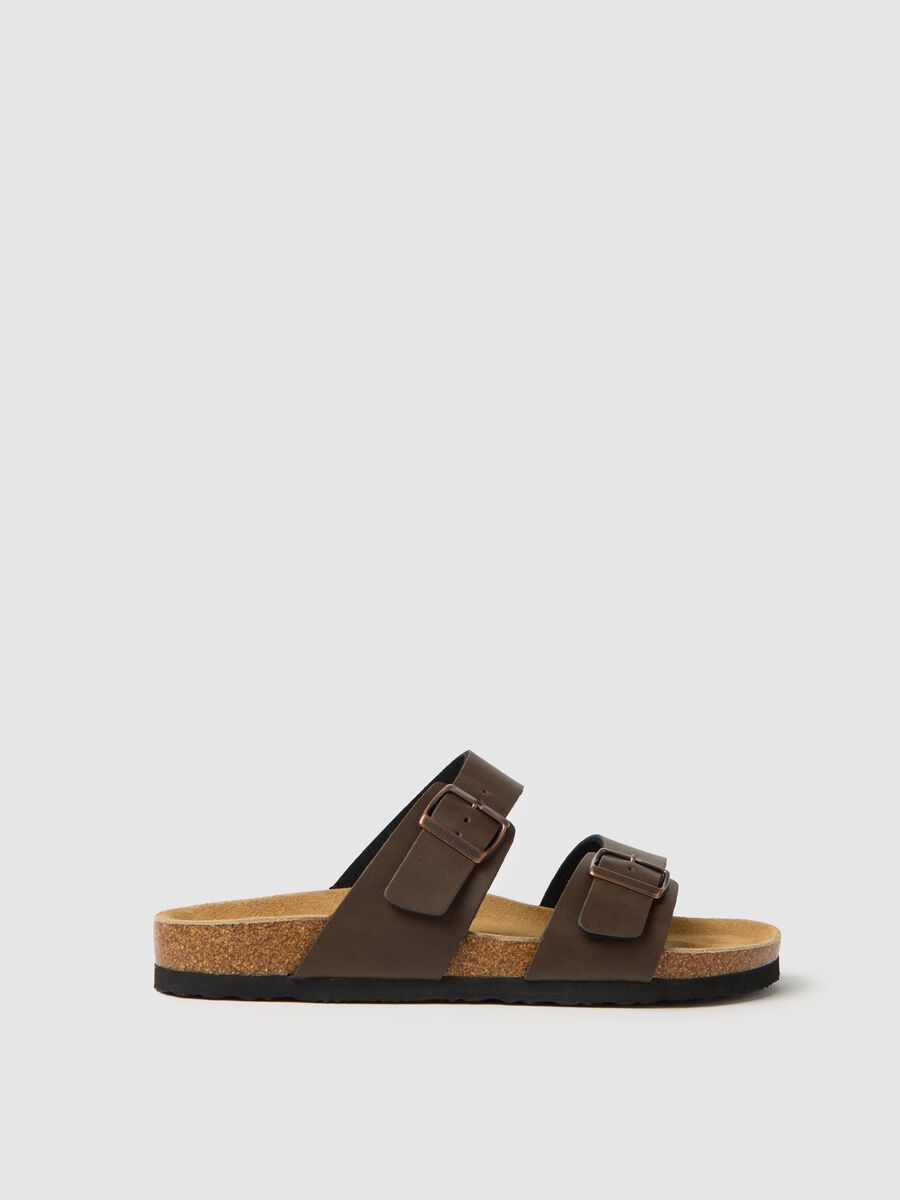 Men's brown genuine leather sandals with adjustable buckles_1