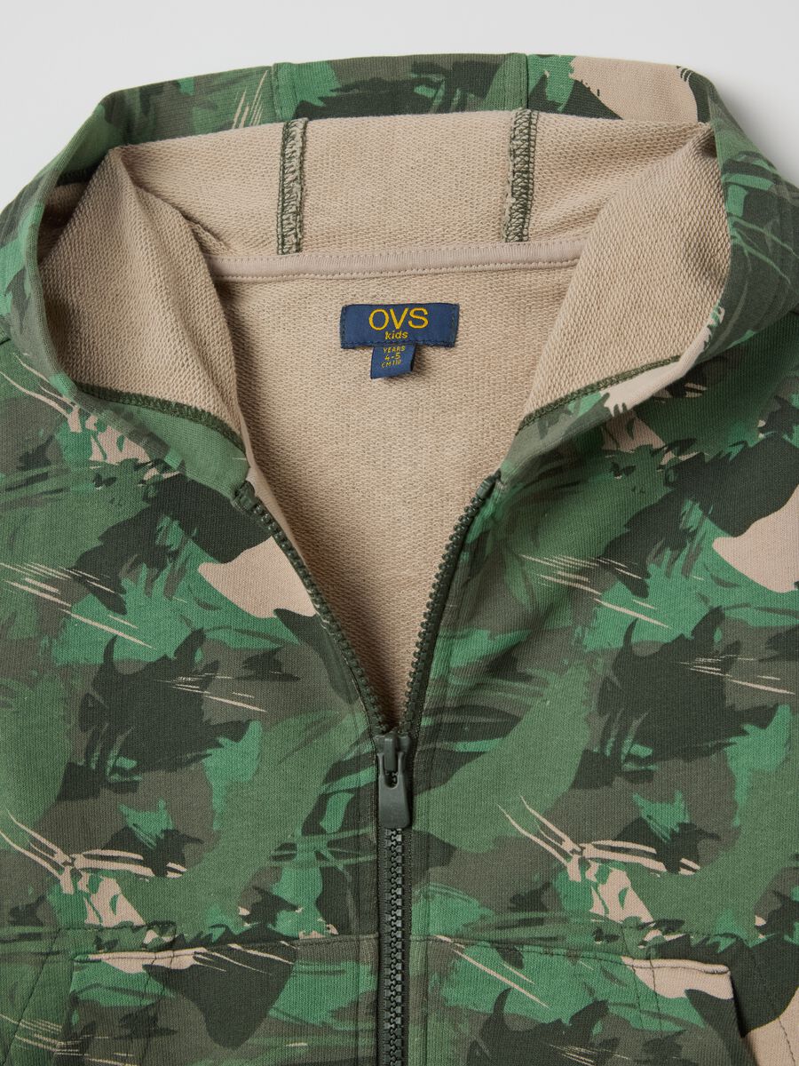 Green full-zip sweatshirt in camouflage French terry with hood_2