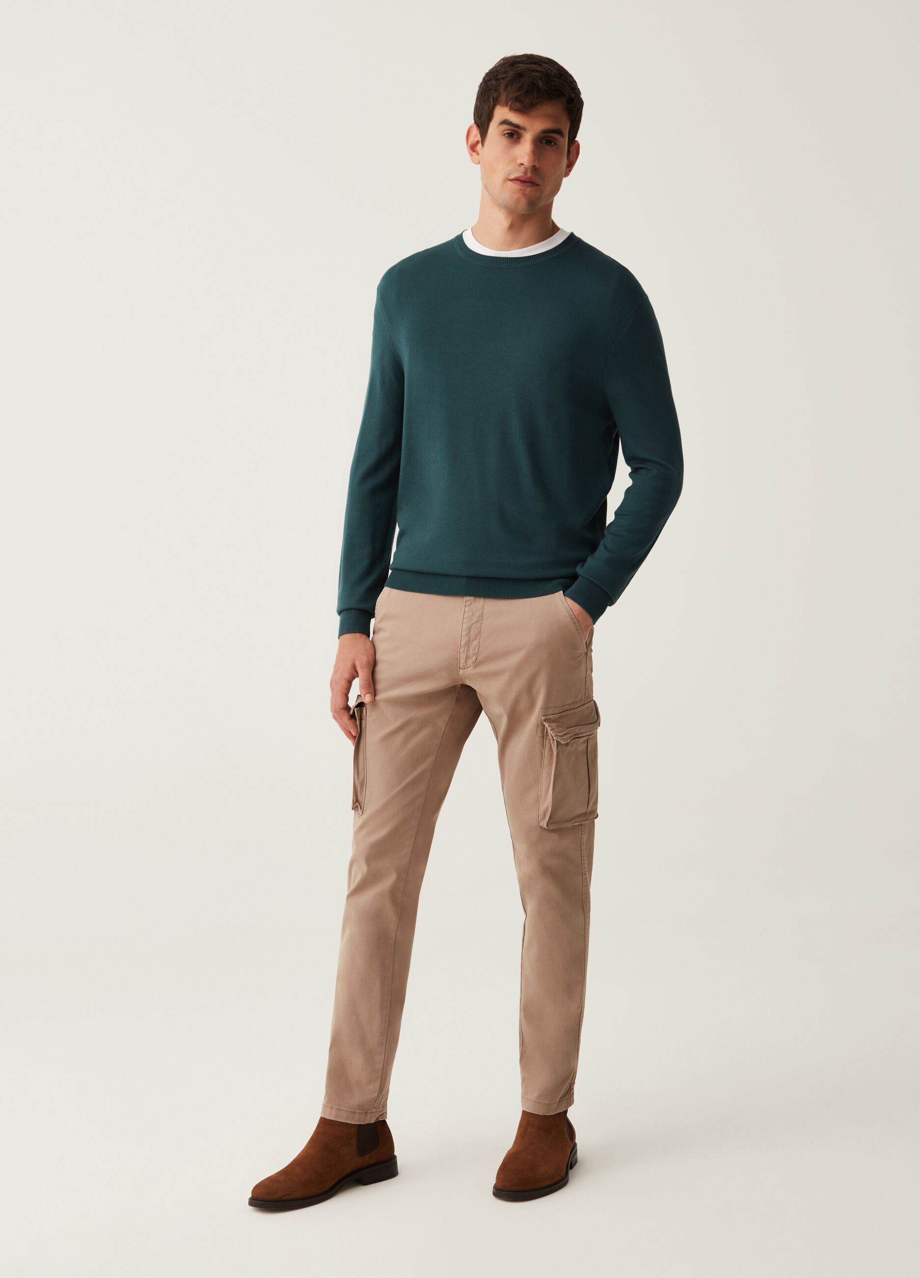 Pantalone cargo in twill stretch