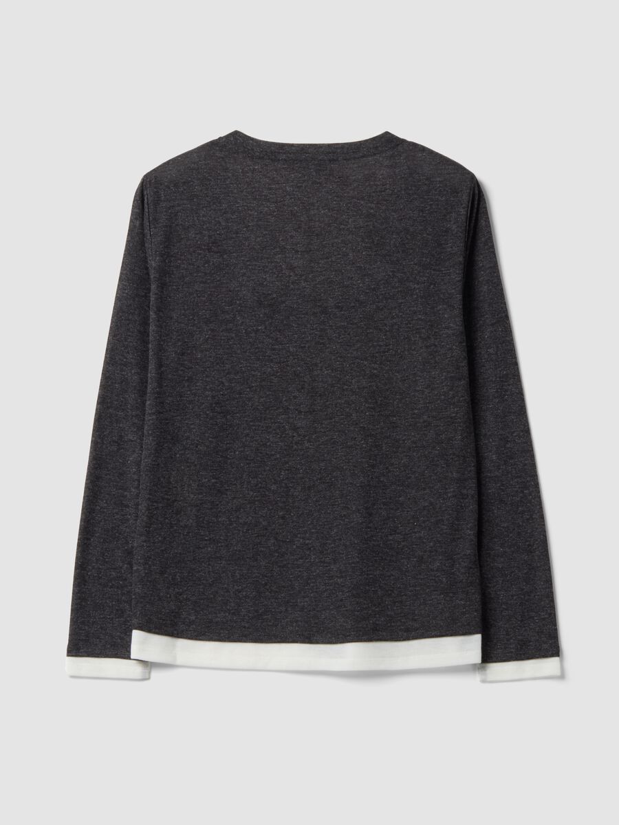 T-shirt grigia in misto viscosa con girocollo a contrasto bianco regular fit_2