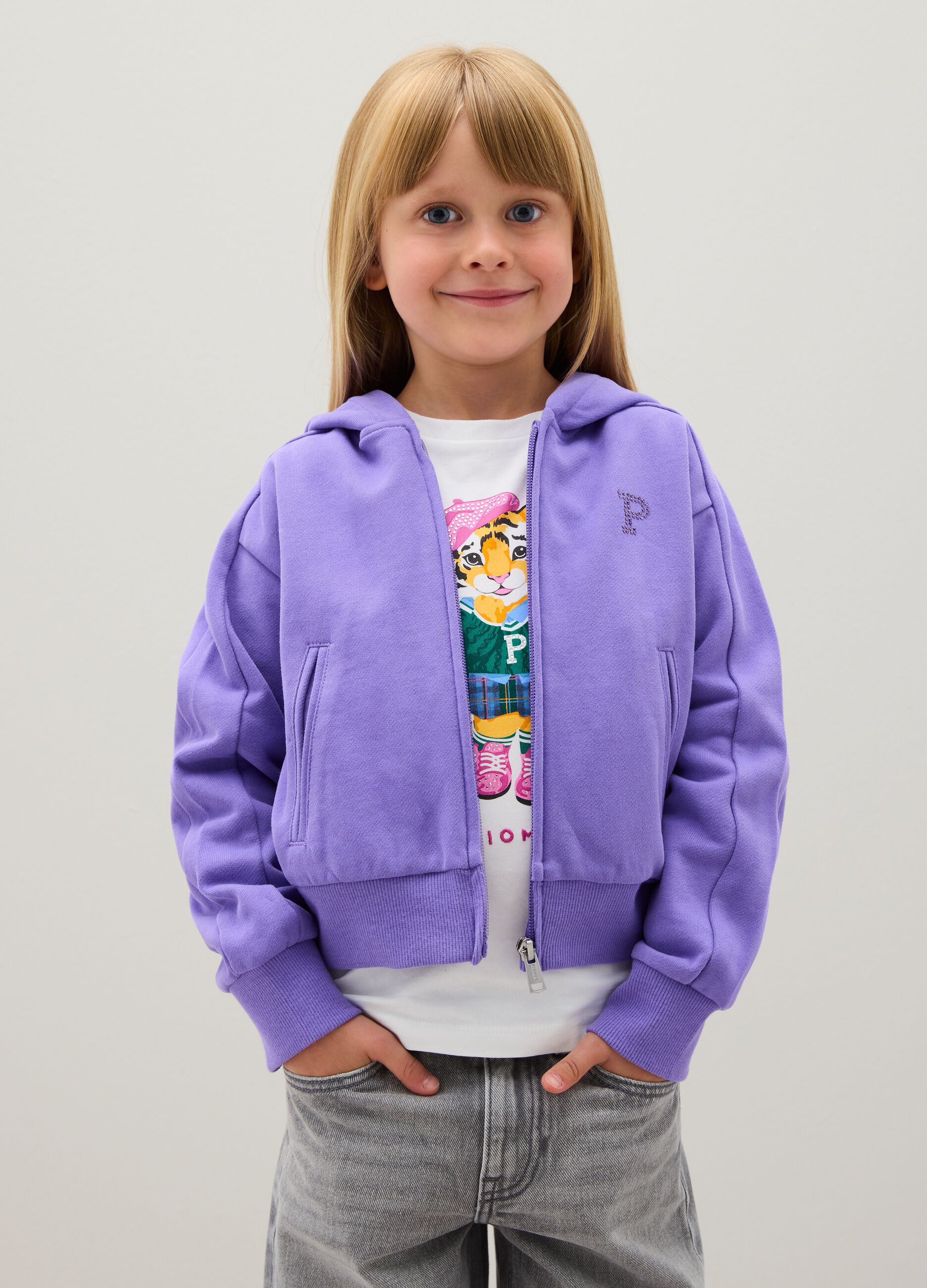 Girls' Regular Fit Purple Cotton Hoodie