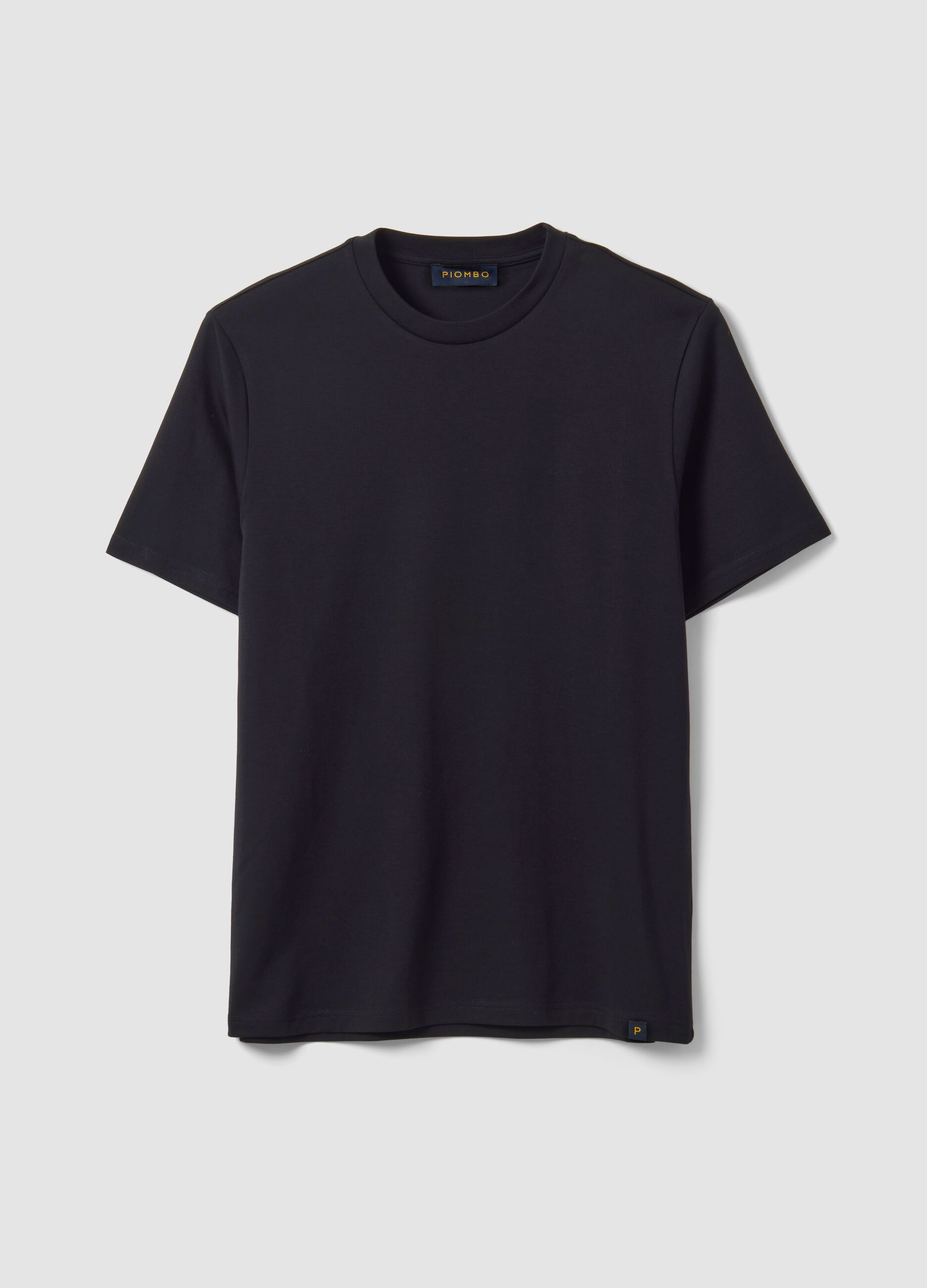 Black crew-neck pure cotton T-shirt, regular fit