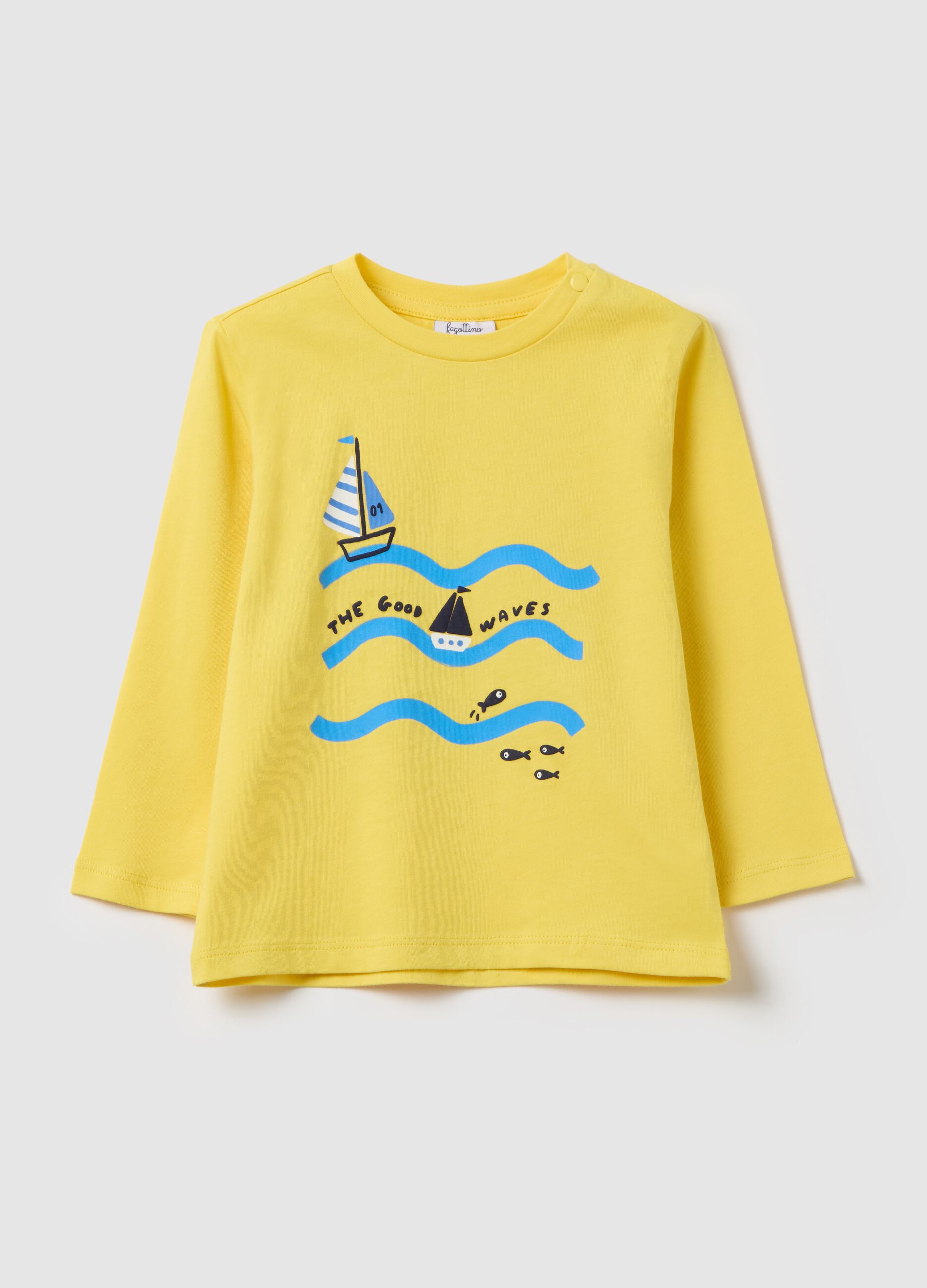 Cotton T-shirt with print and long sleeves