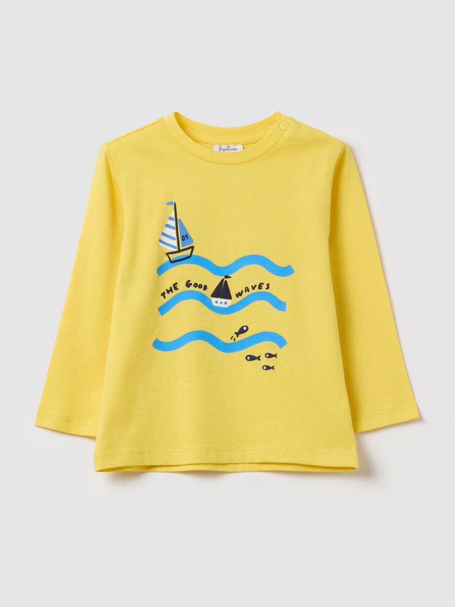 Cotton T-shirt with print and long sleeves_0