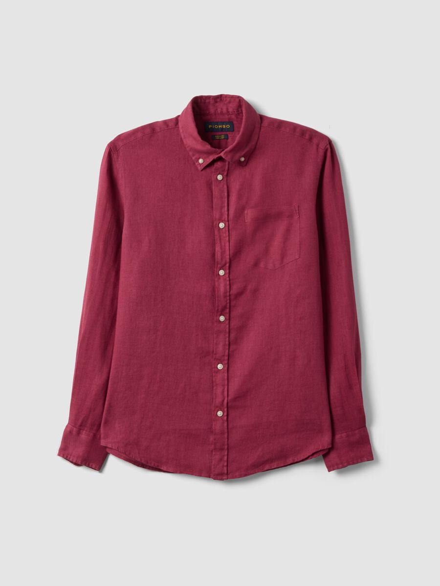 Camicia a maniche lunghe in puro lino rossa regular fit_4
