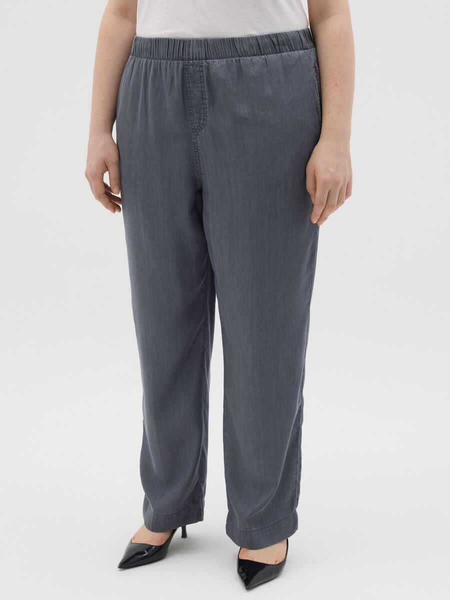 Curvy grey jogger trousers with denim effect_1