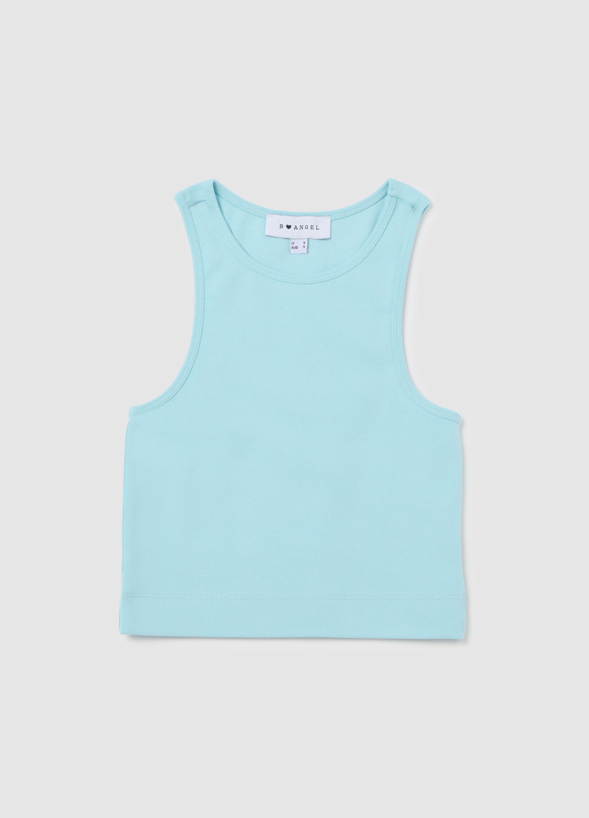 Sleeveless blue stretch cotton top