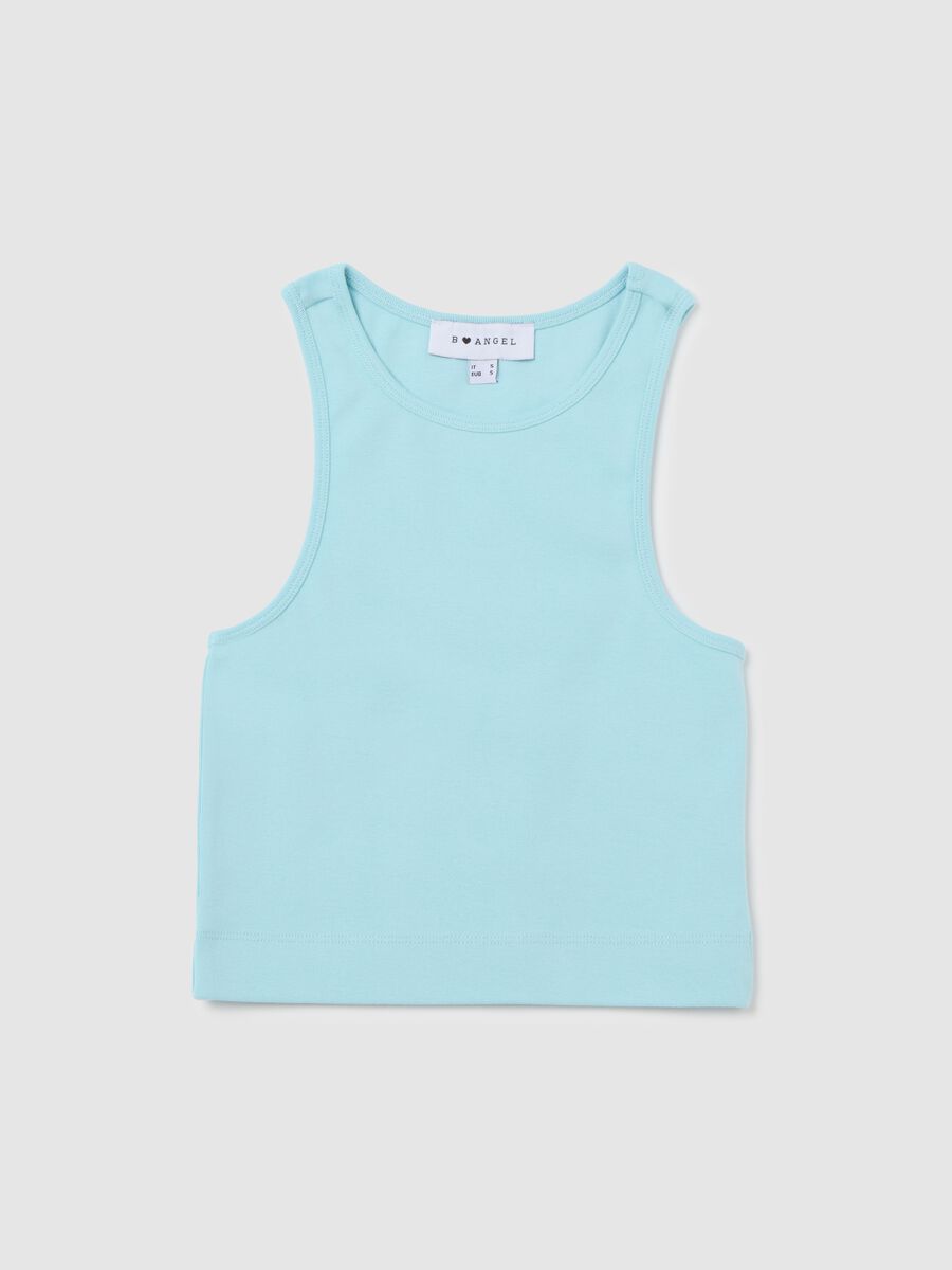 Sleeveless blue stretch cotton top_4