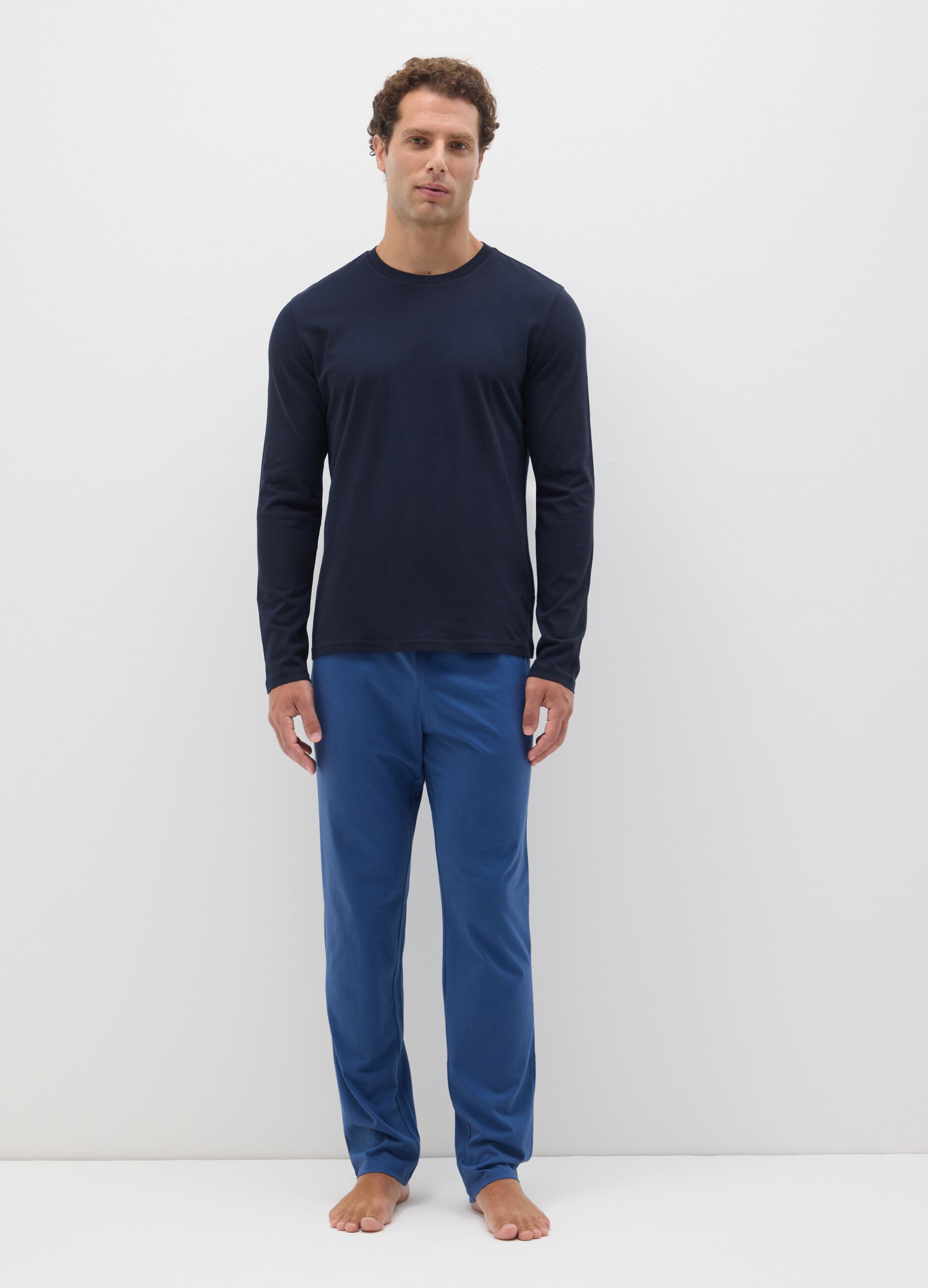 Blue pure cotton regular fit pyjamas