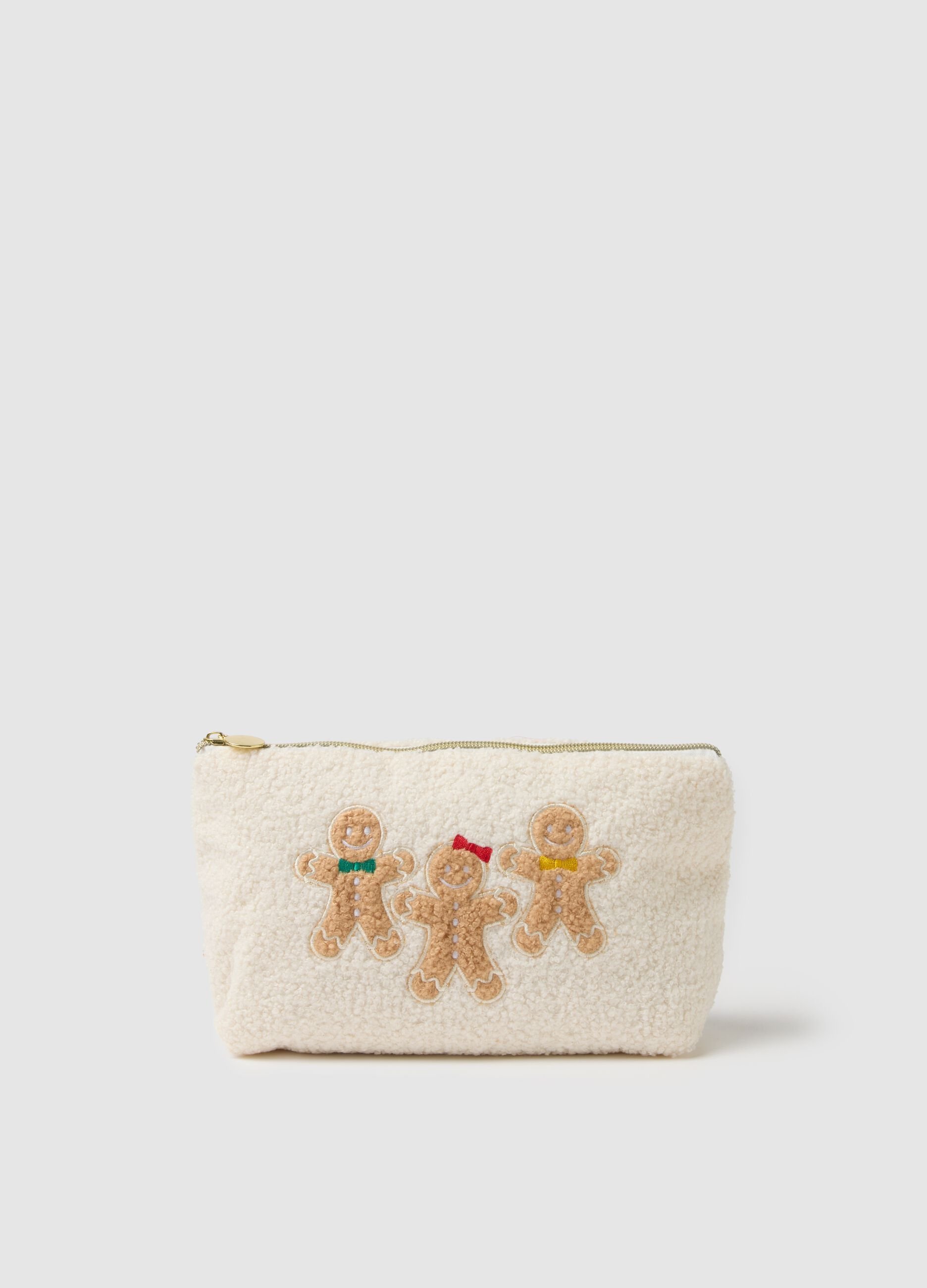 Beige storage pouch with Christmas embroidery