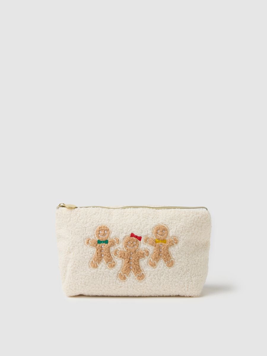 Beige storage pouch with Christmas embroidery_0