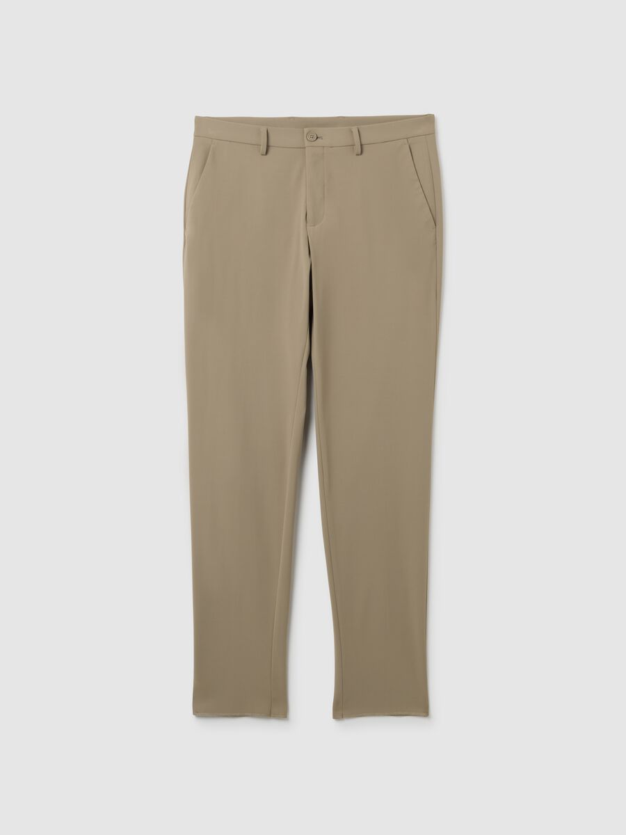 Beige slim fit trousers in stretch fabric_0