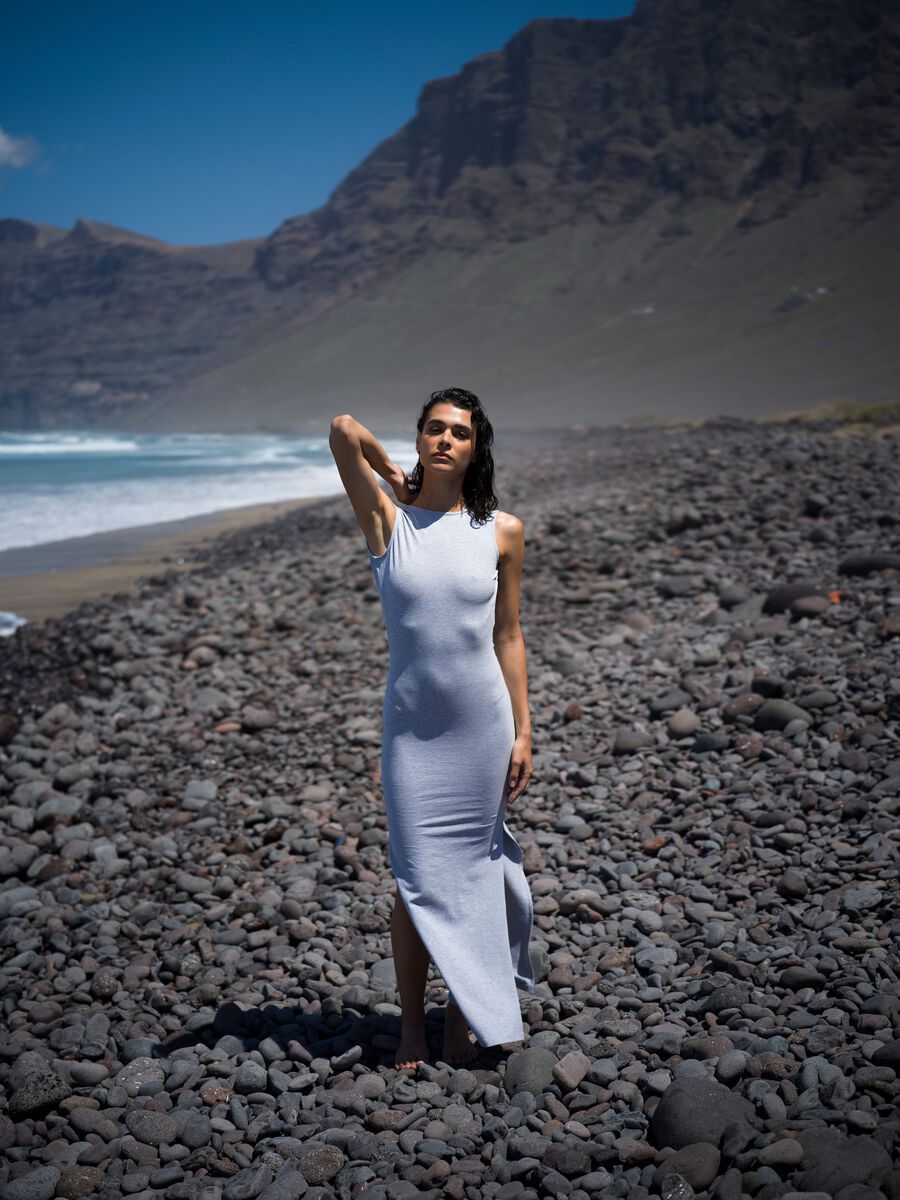 Grey Long Cotton Stretch Dress_0