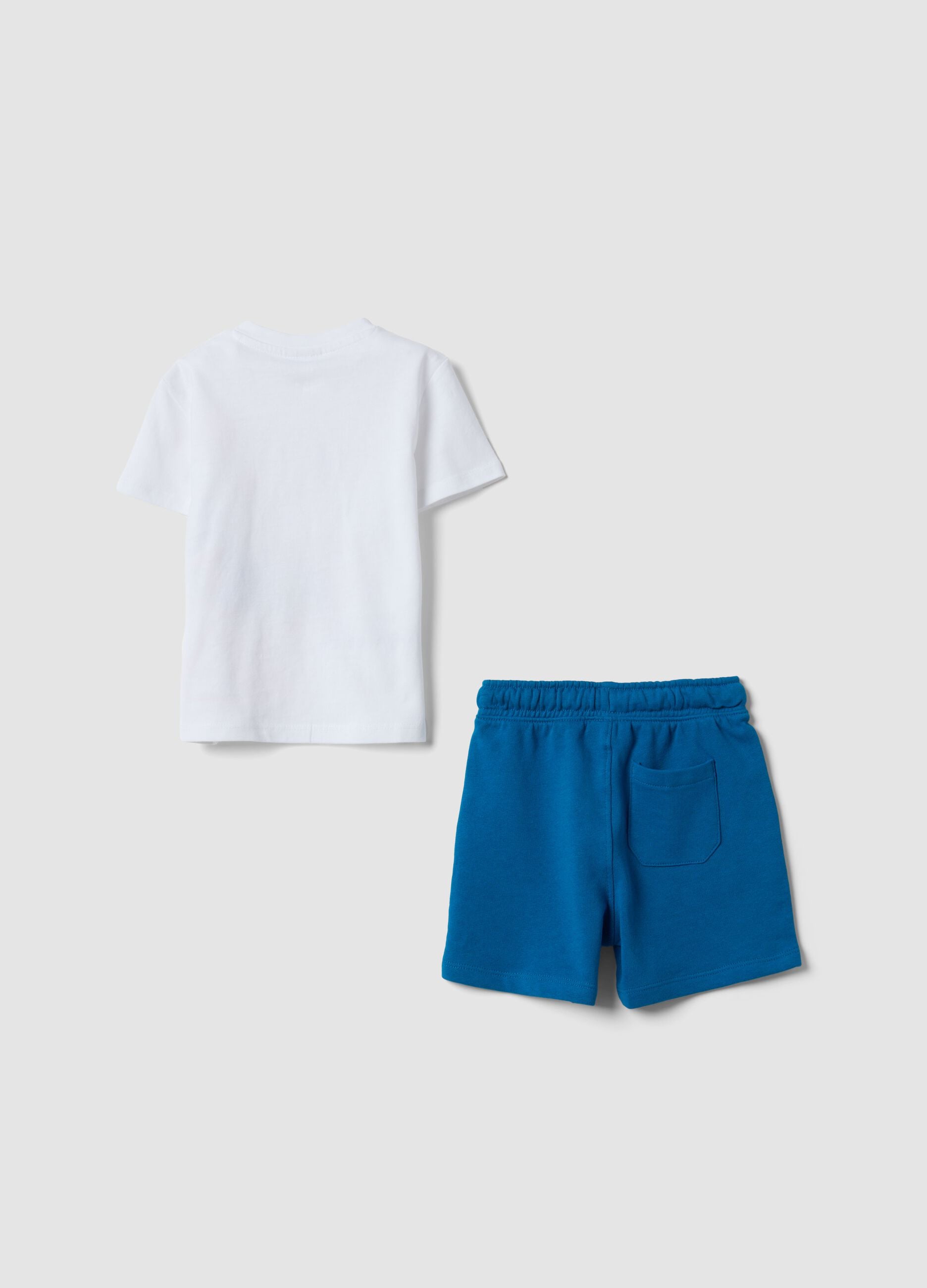 White and blue pure cotton t-shirt and shorts set for boys, regular fit