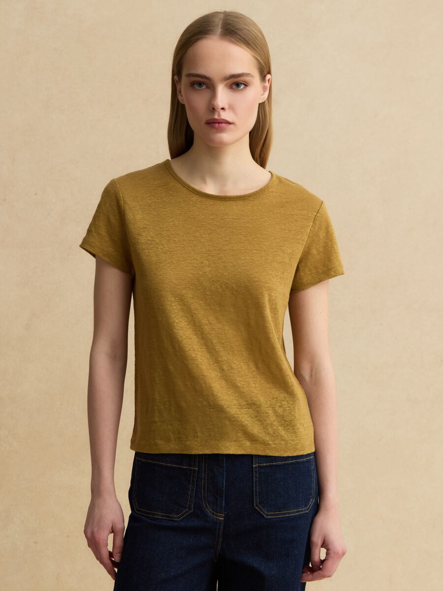 Green pure linen short-sleeve T-shirt, regular fit_1