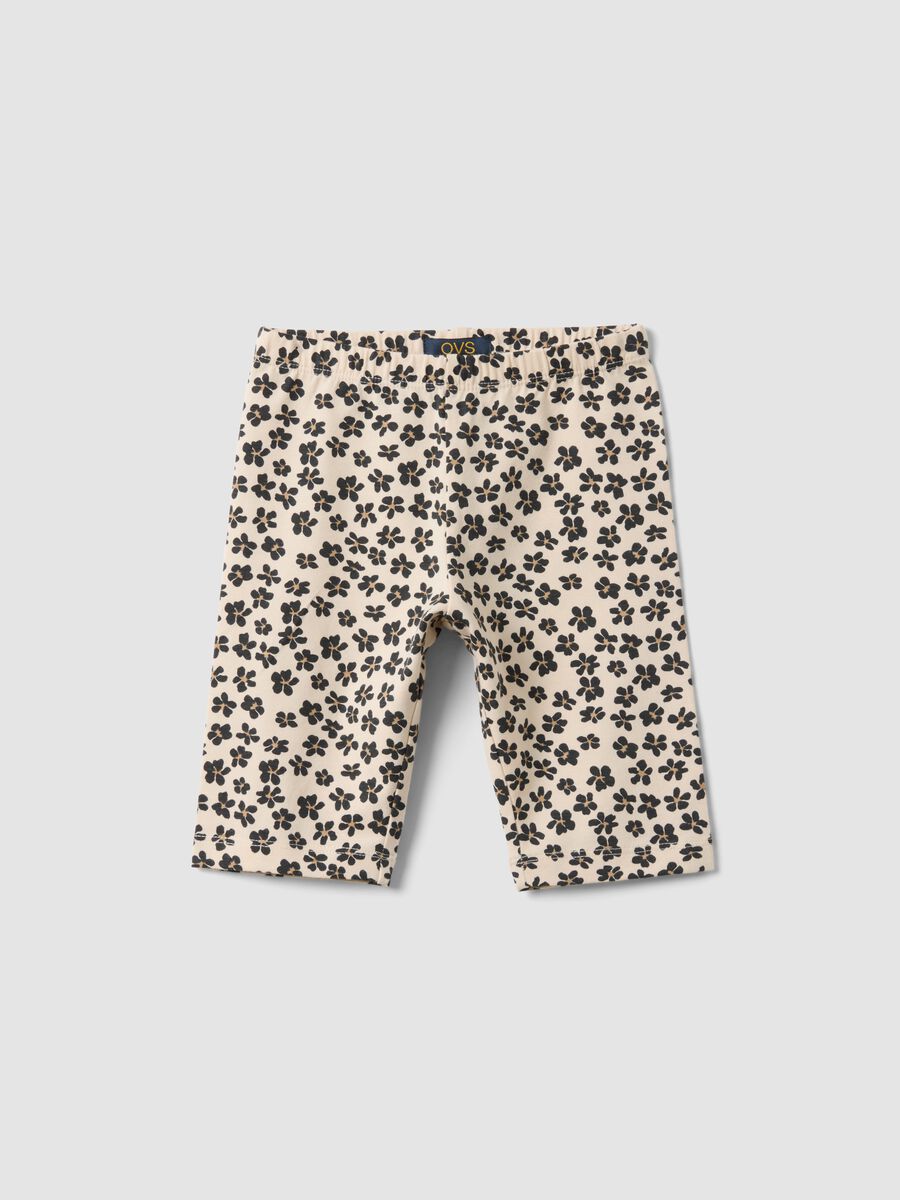 Beige organic cotton shorts with floral print_0