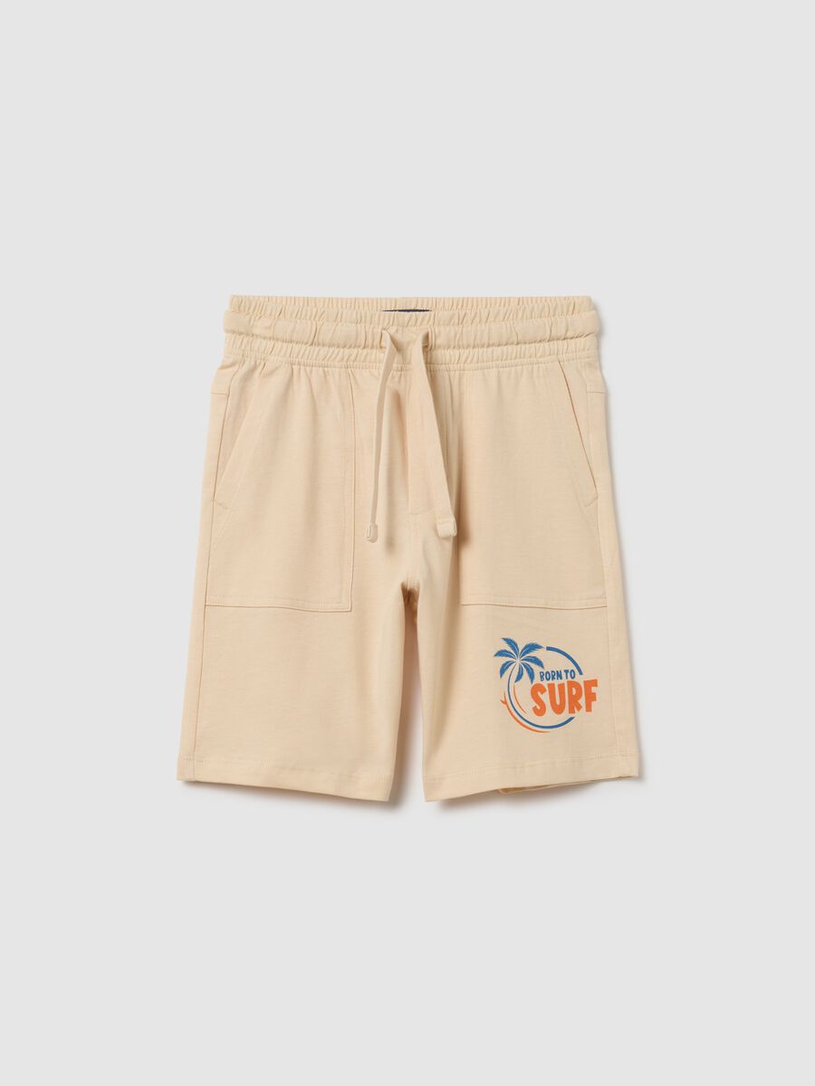 Boys' beige pure cotton regular fit shorts_0
