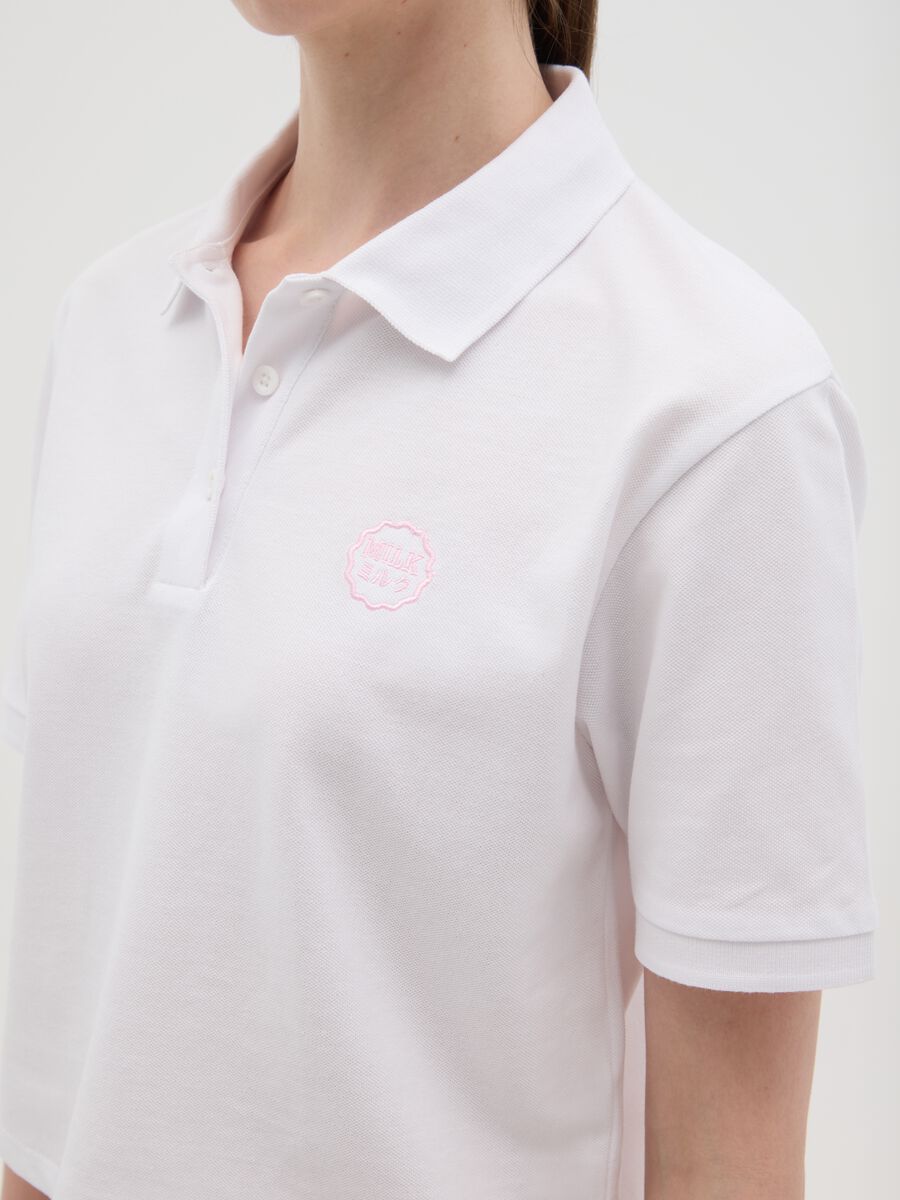 Women's pure white cotton polo, regular fit with classic collar and embroidered logo_2