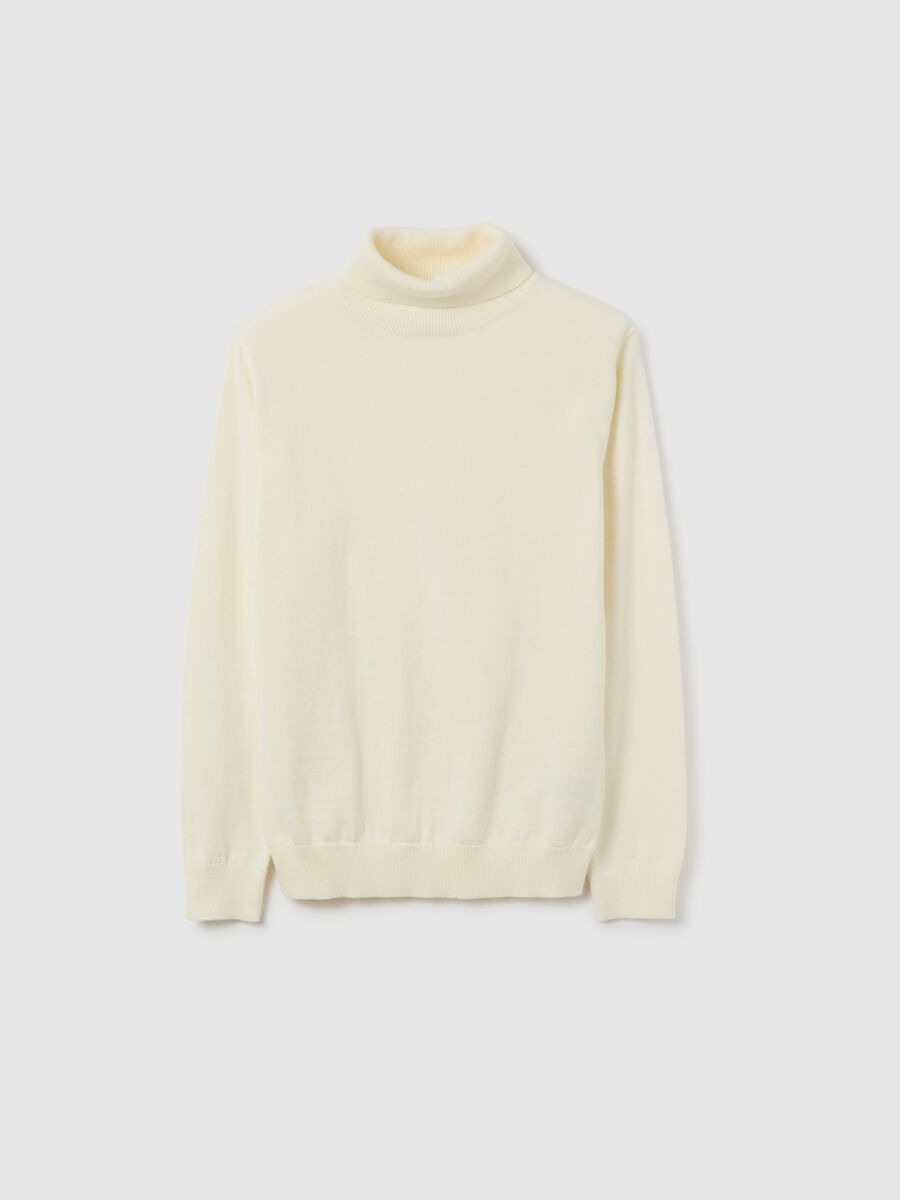Maglione bianco a collo alto da ragazzo in puro cotone regular fit_3