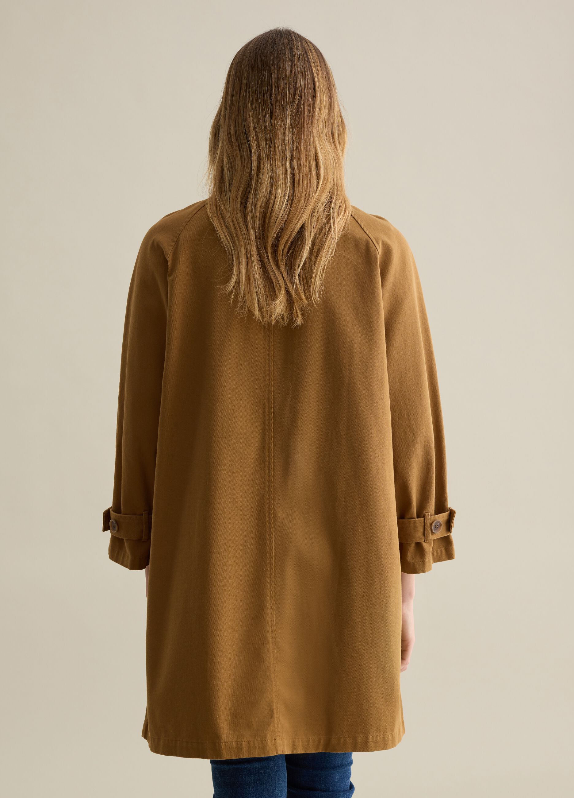 Beige trench coat in cotton canvas