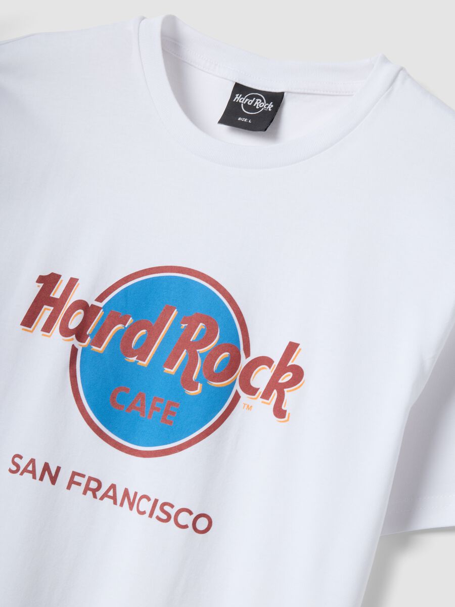 T-shirt bianca con stampa Hard Rock Cafe in puro cotone regular fit_1