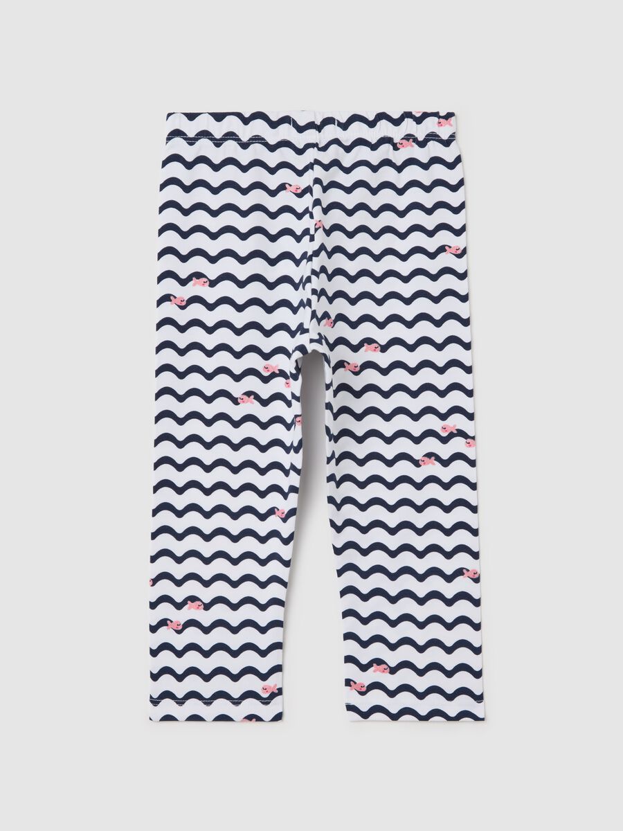 White three-quarter leggings in stretch cotton with print_1