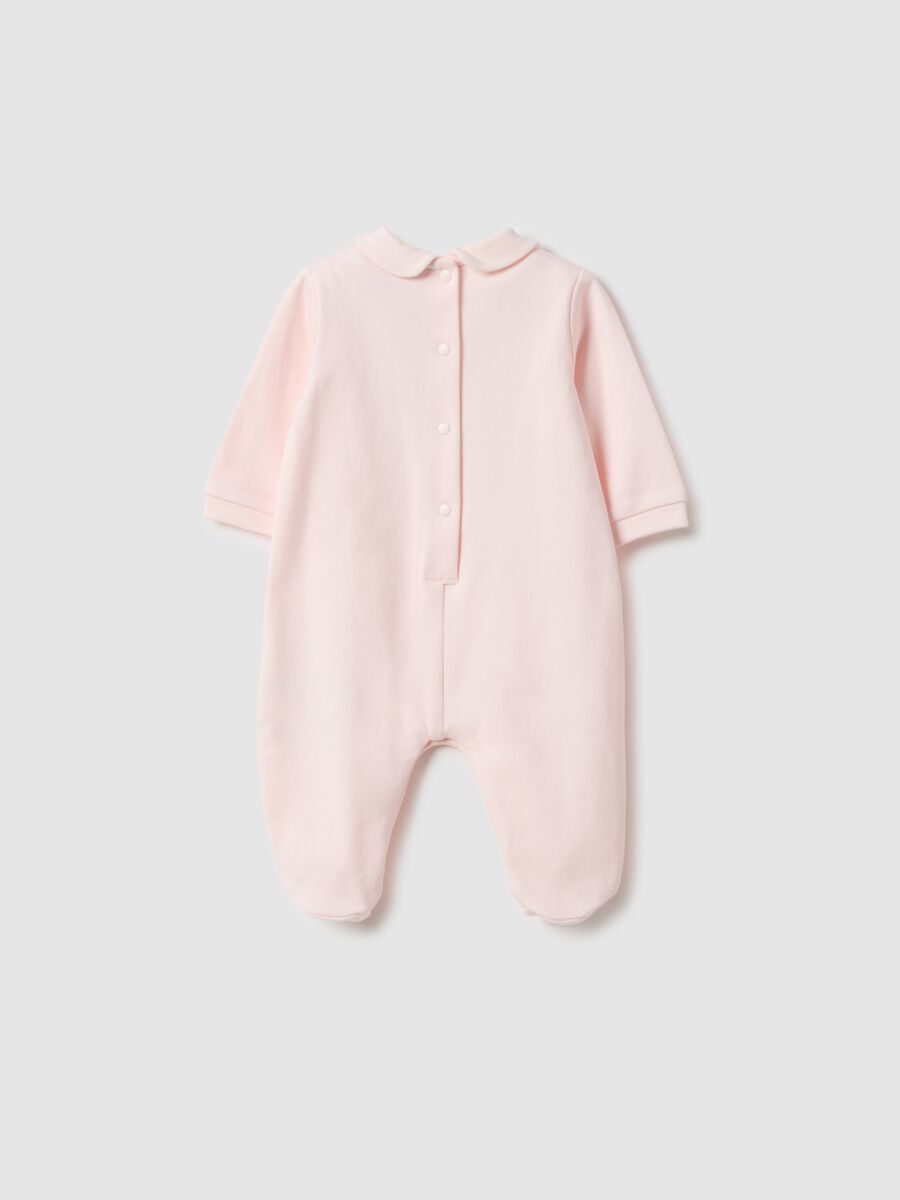 Baby pink pure cotton sleep suit with long sleeves and embroidery_1