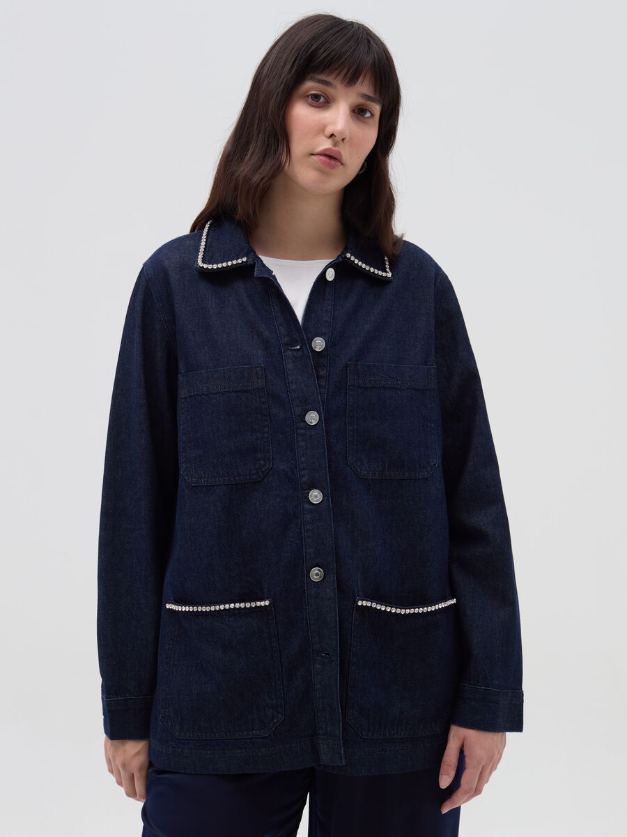 Curvy denim shacket with diamantés_0