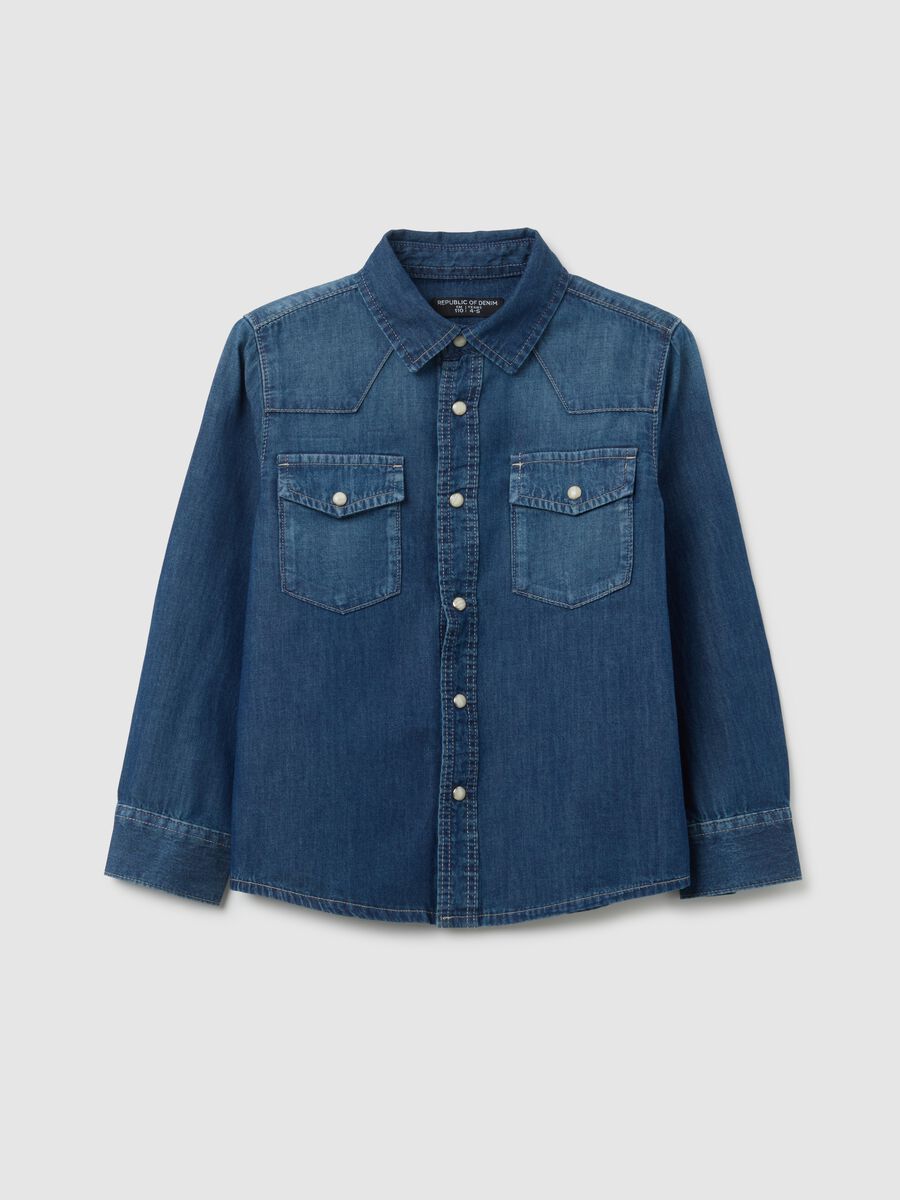 Camicia da bambino in puro cotone denim regular fit_0