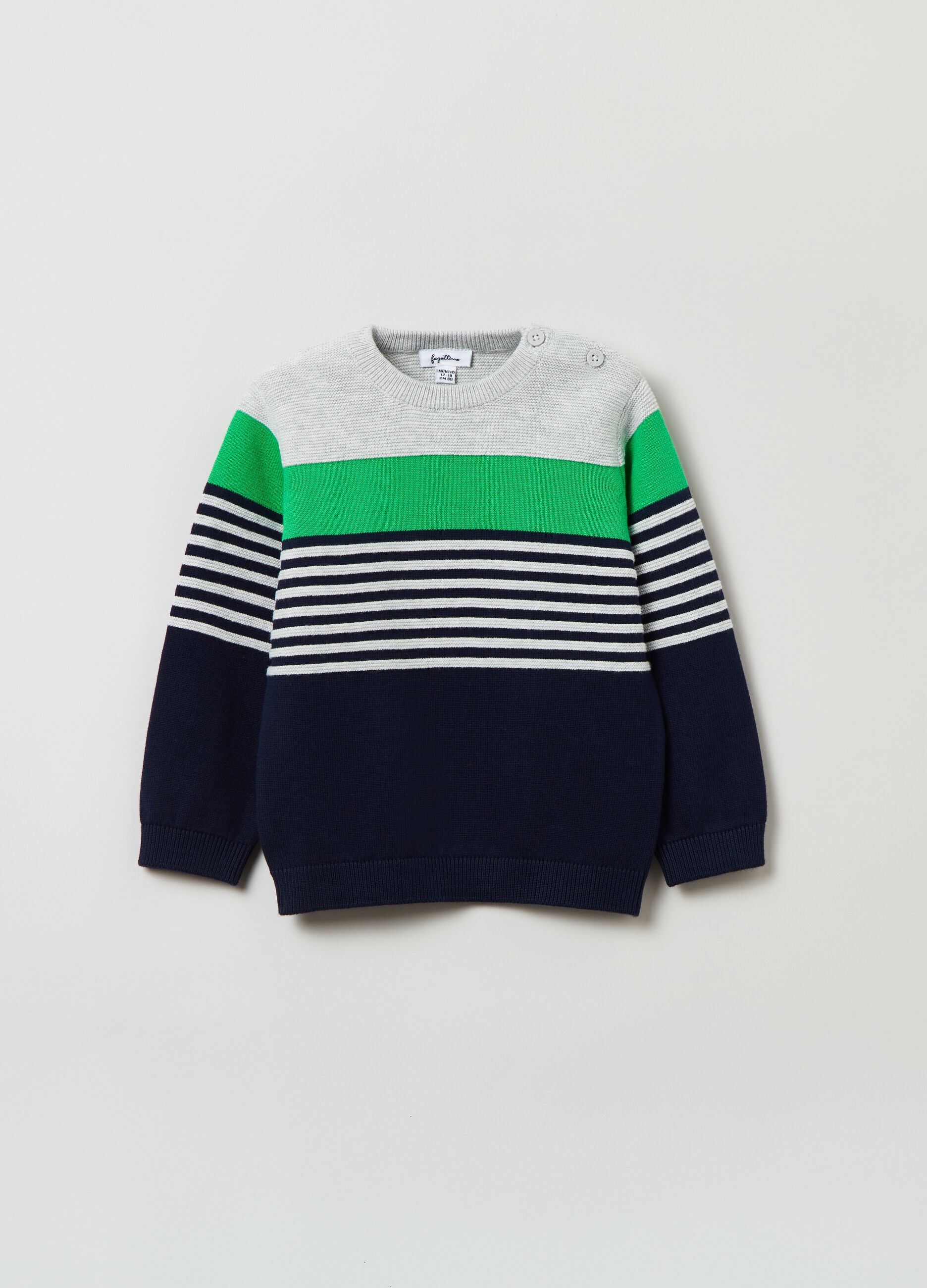 Pullover in cotone con inserto a righe_0