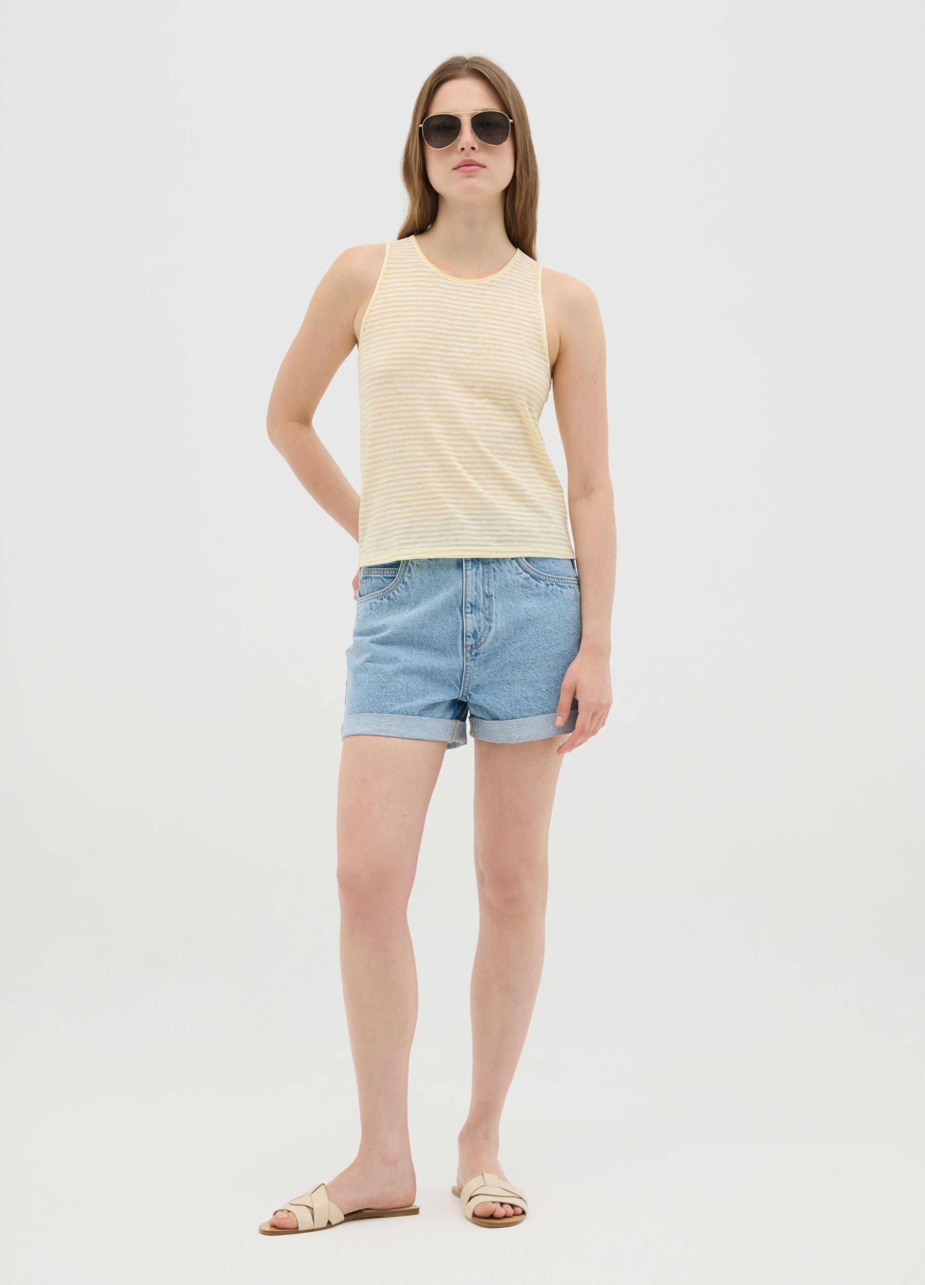 Women's sleeveless top in multicolour cotton blend, regular fit