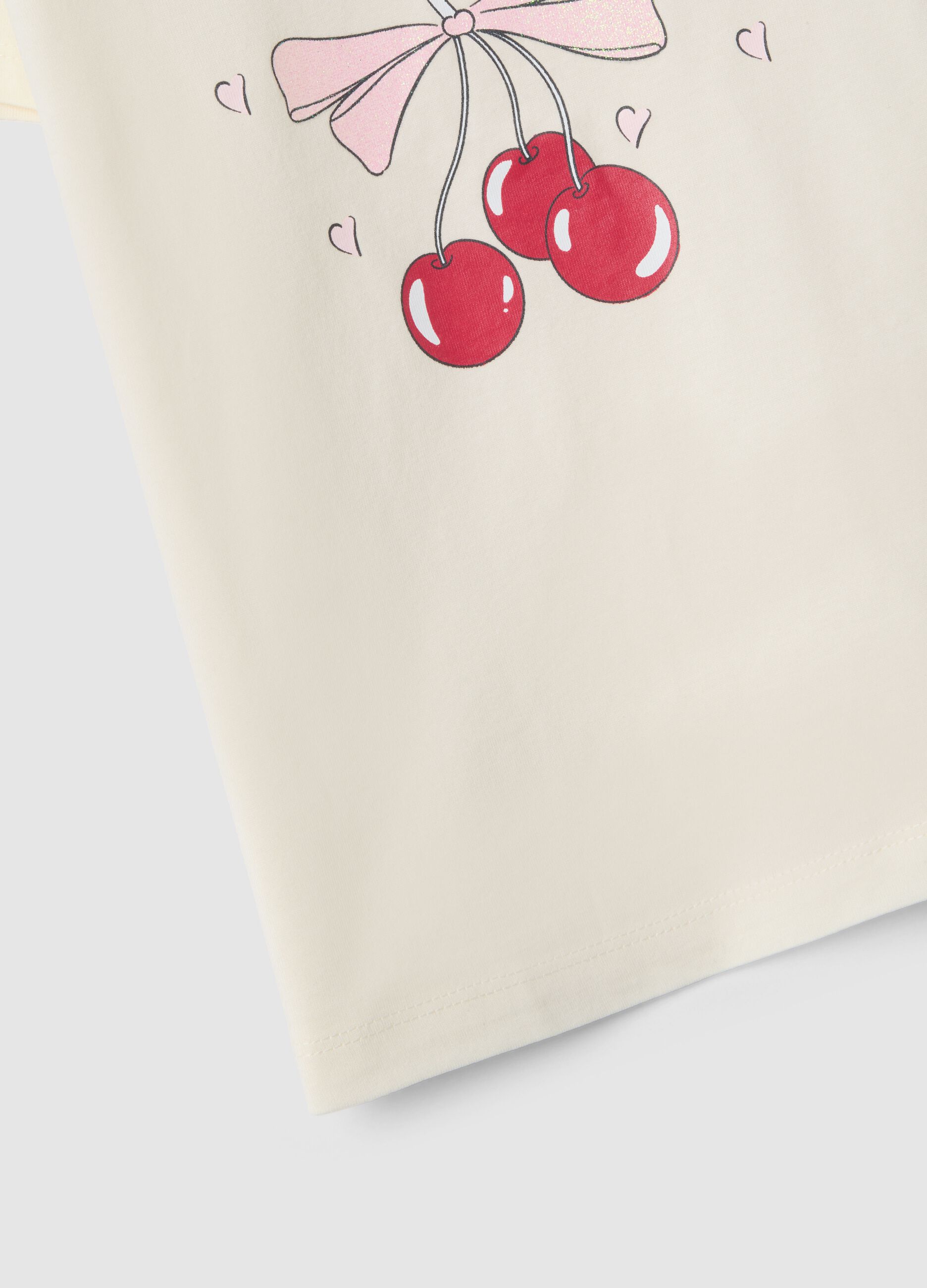 T-shirt in puro cotone beige regular fit con stampa per bambina