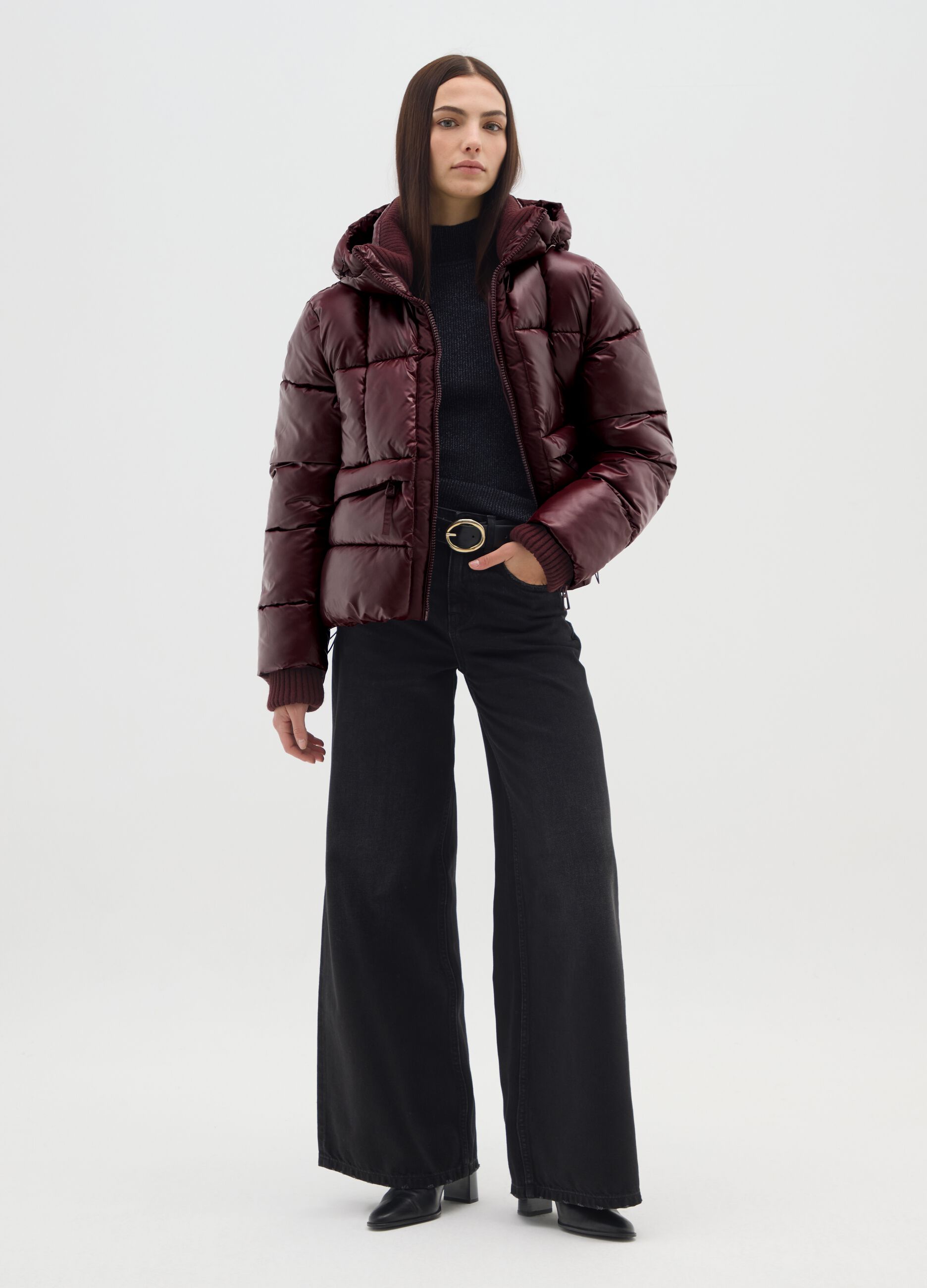 The Iconic Puffer Bordeaux Hooded Jacket