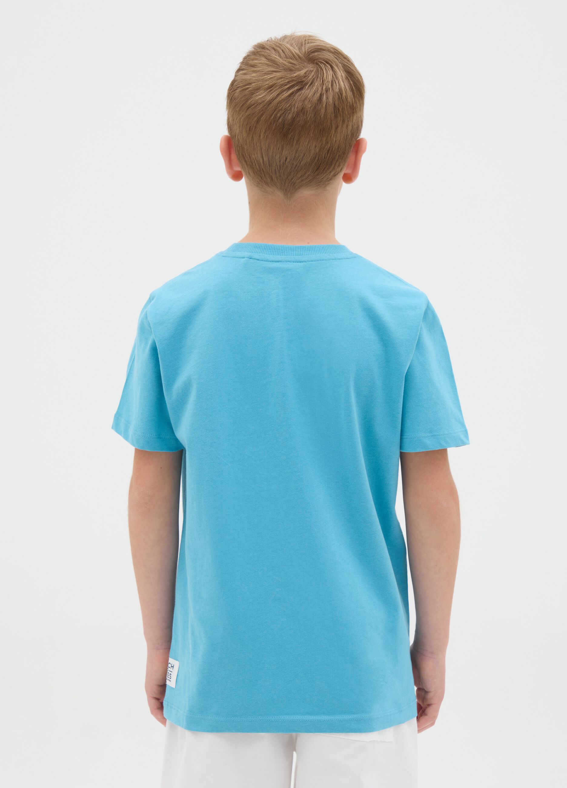 Boys' pure cotton azure blue regular fit t-shirt with print