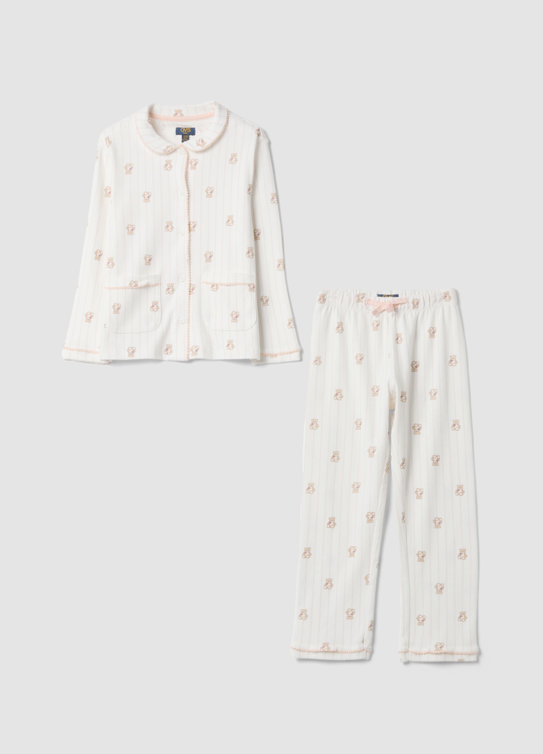 White pure organic cotton crew-neck pyjamas
