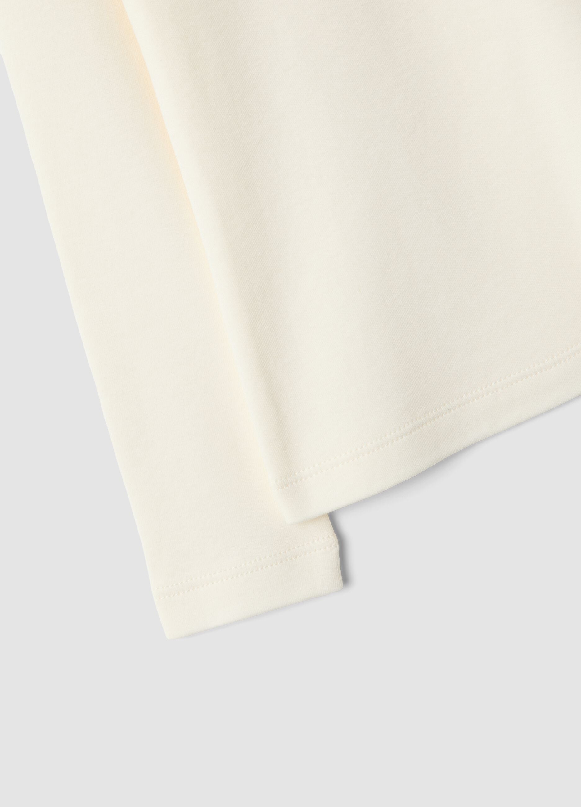 White pure organic cotton T-shirt with raised neck