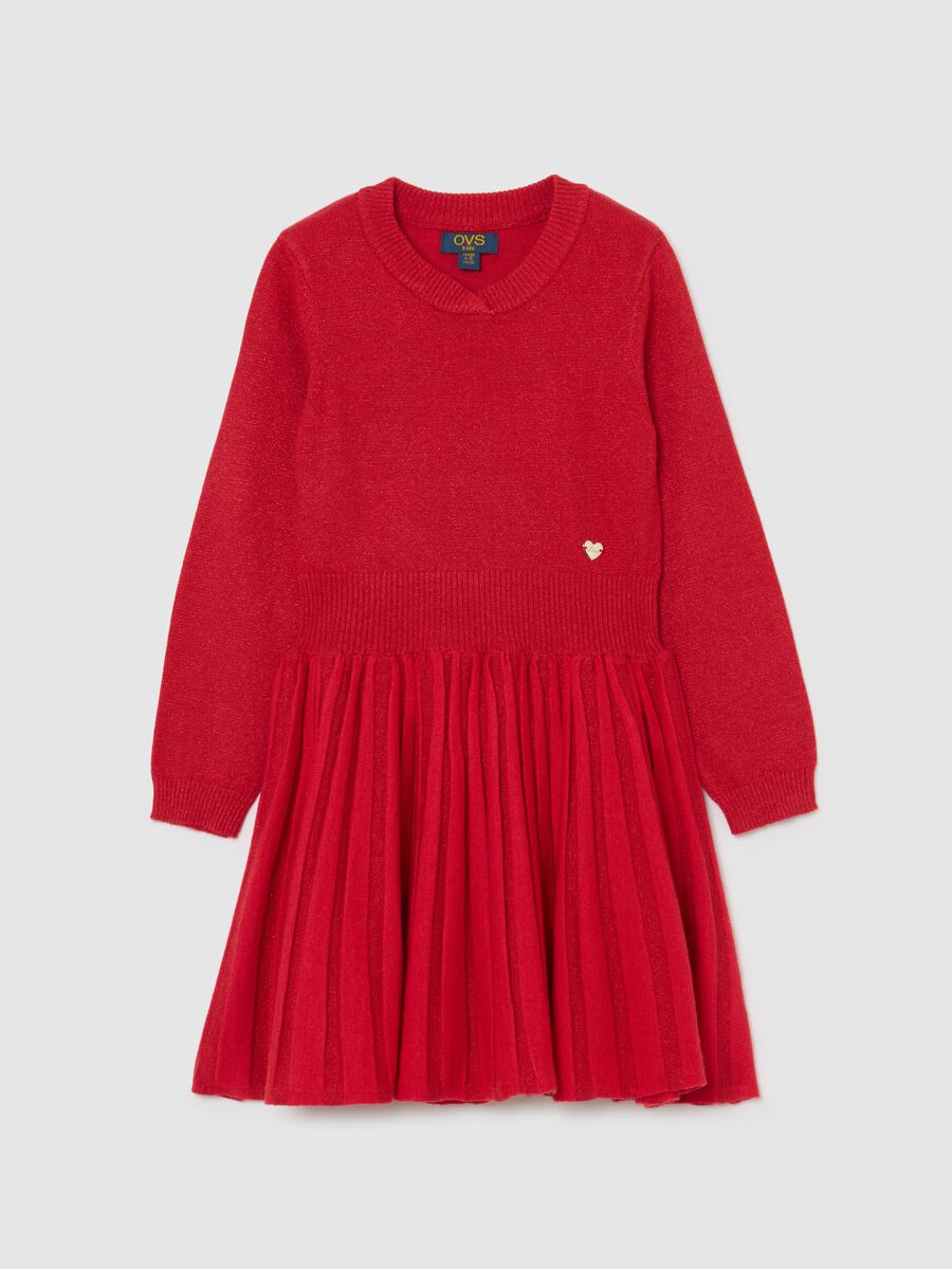 Abito rosso in jersey lavorato da bambina con gonna regular fit_0