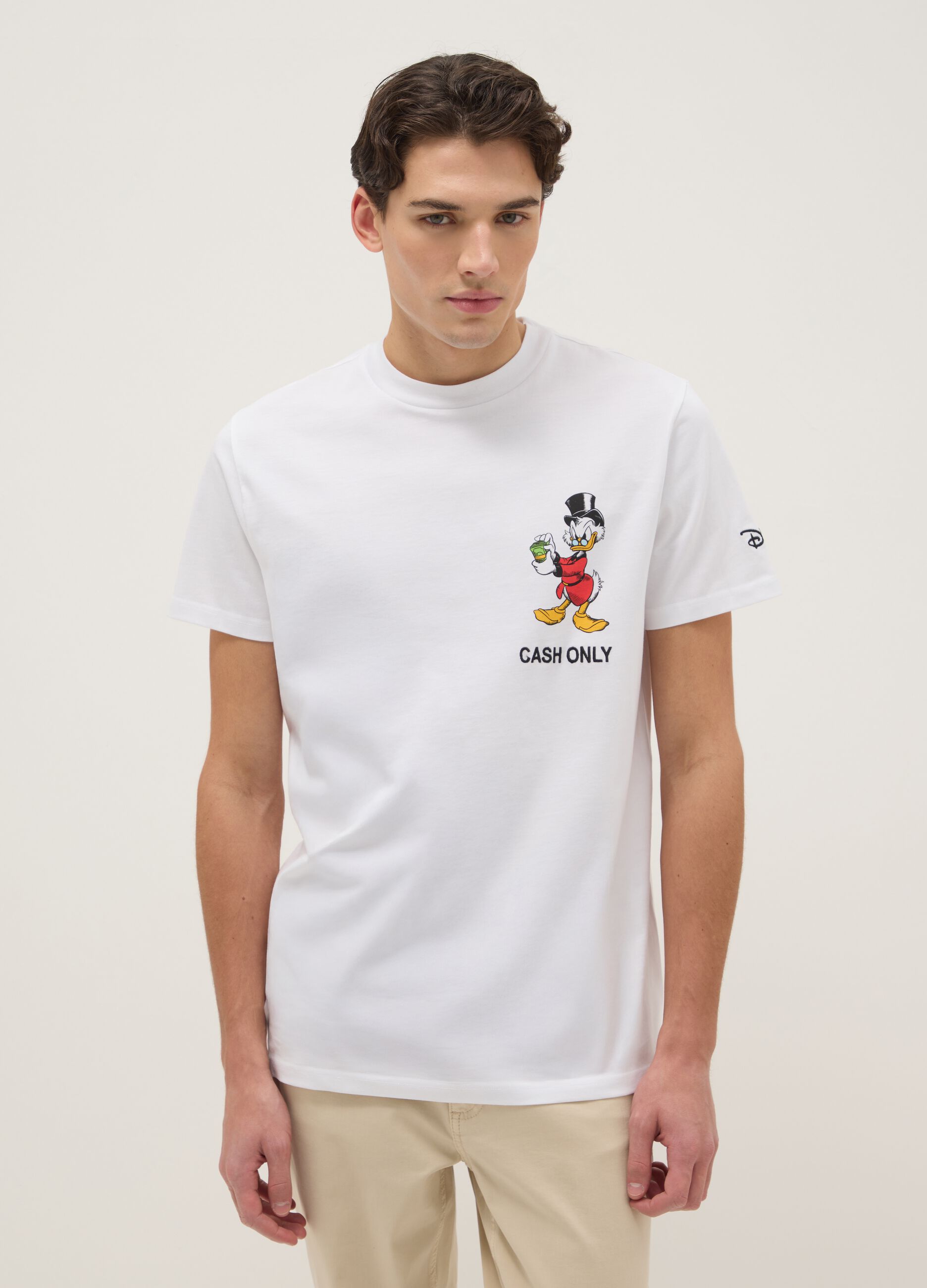 White regular fit pure cotton T-shirt with print