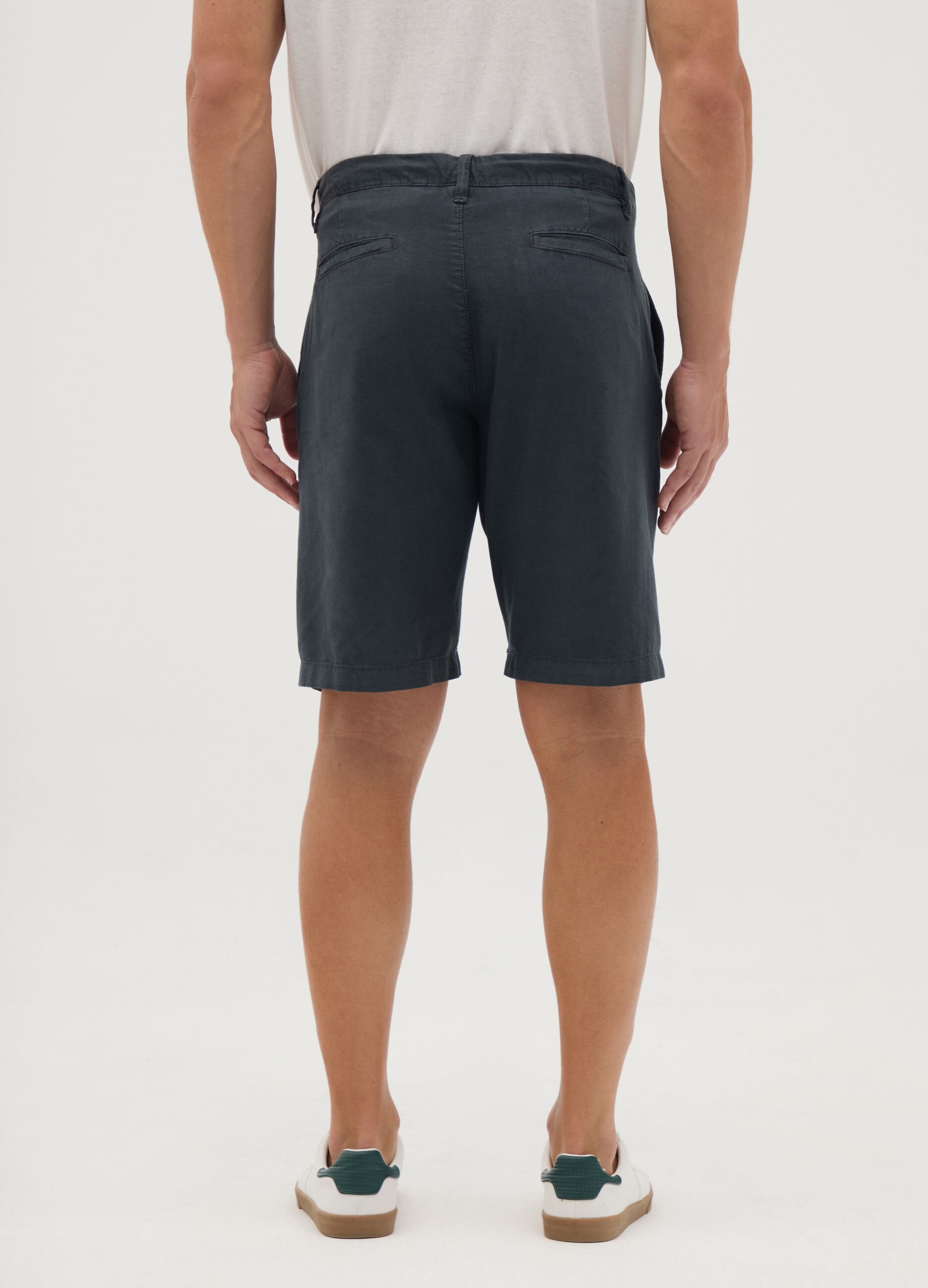 Men's blue regular fit linen blend shorts