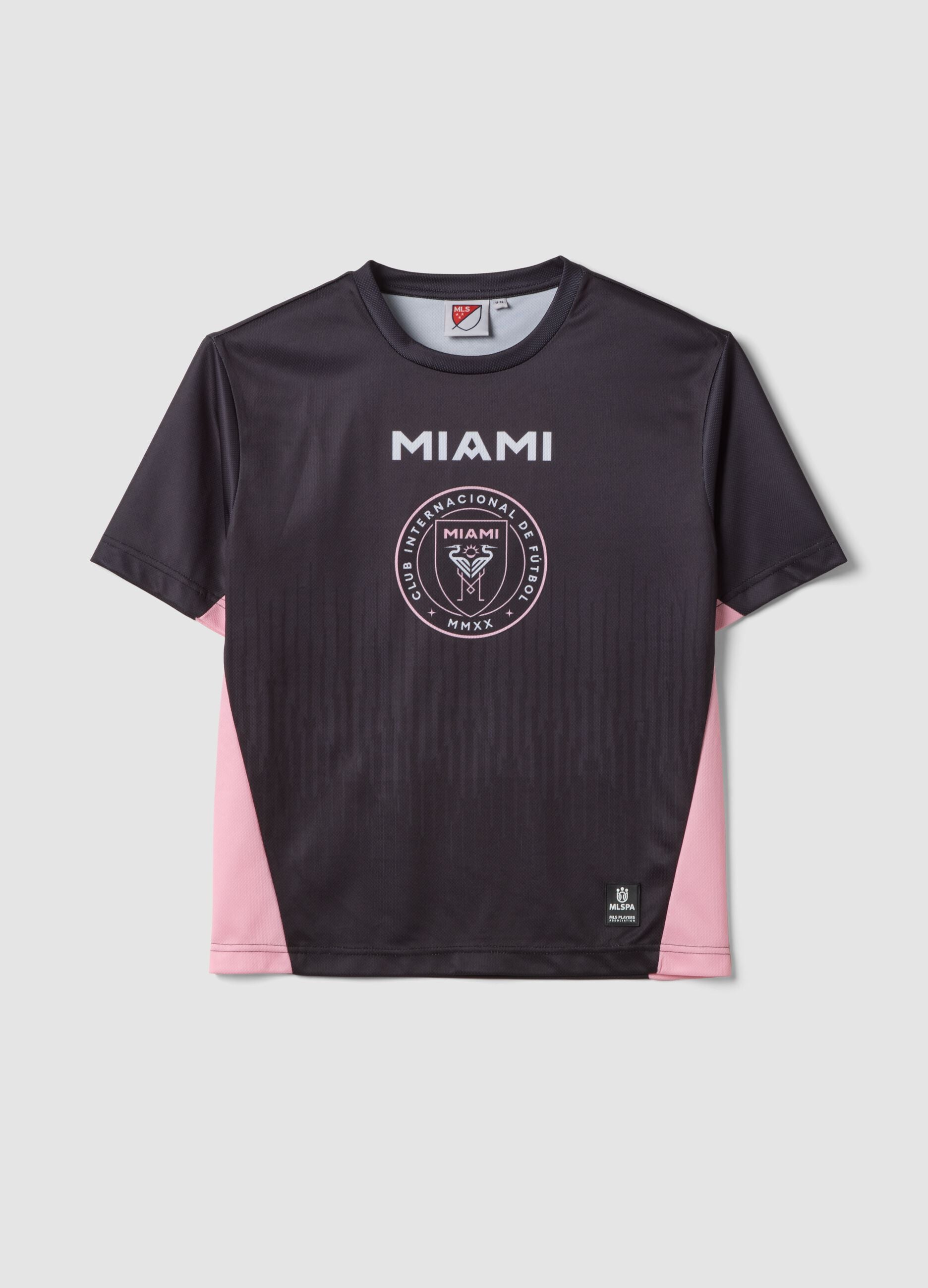 Black short-sleeve T-shirt with pink details, regular fit