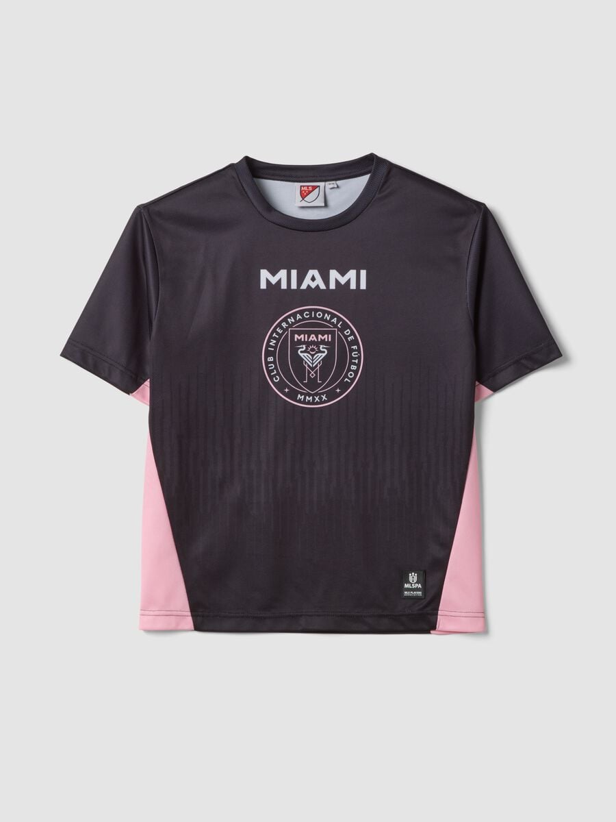 Black short-sleeve T-shirt with pink details, regular fit_0