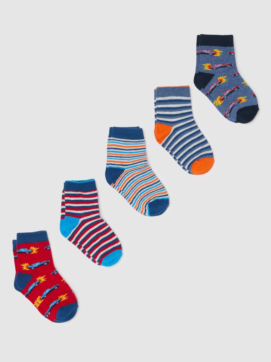 Five-pair pack short socks with stripes and race car_0