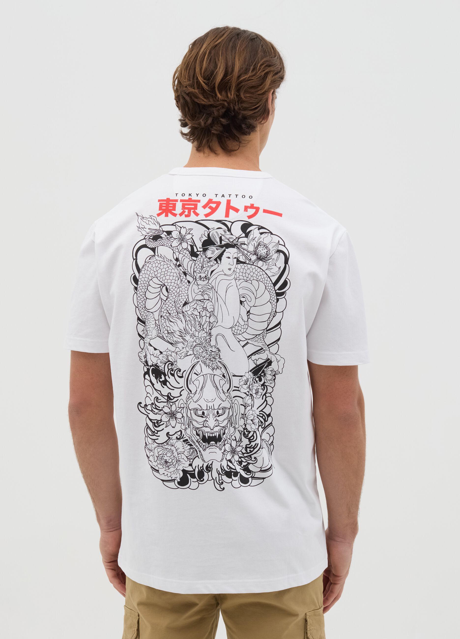 White T-shirt with Tokyo Tattoo print