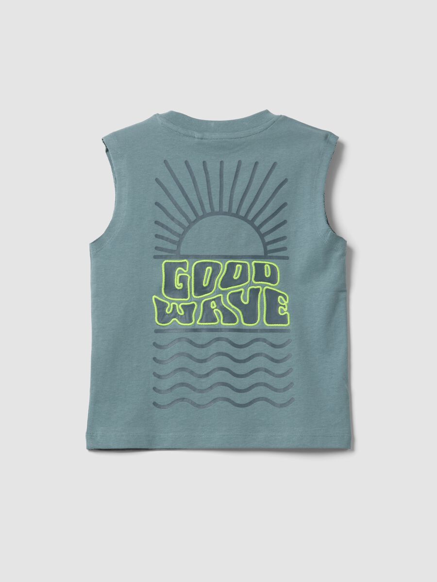 Green pure cotton printed vest top for boys, oversized fit_1