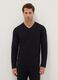 Black long sleeve pyjamas with a V-neck in pure cotton, regular fit_1