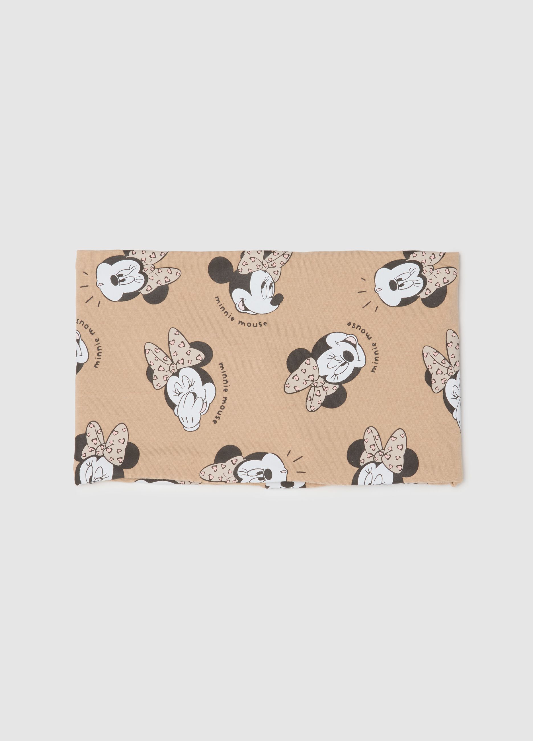 Foulard da neonata in cotone elasticizzato beige con stampa Minnie