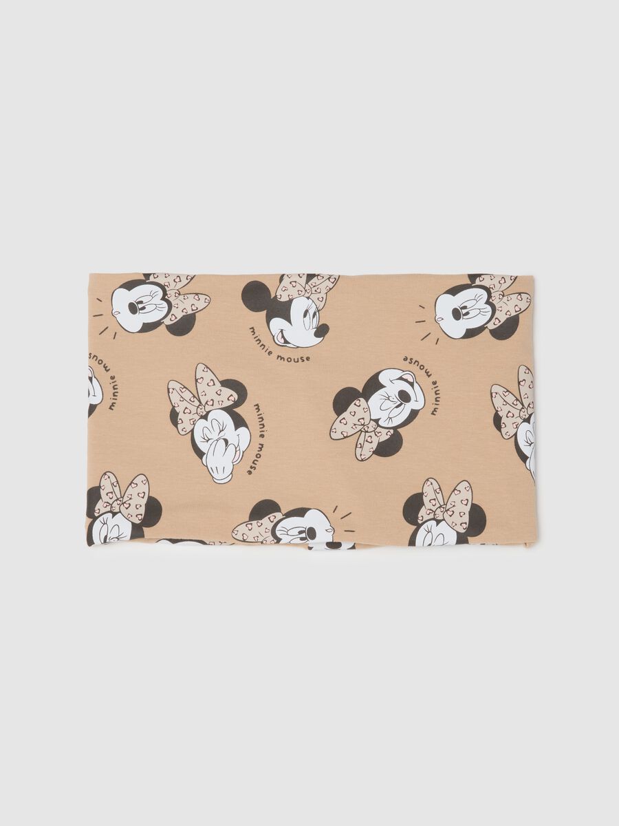 Foulard da neonata in cotone elasticizzato beige con stampa Minnie_0