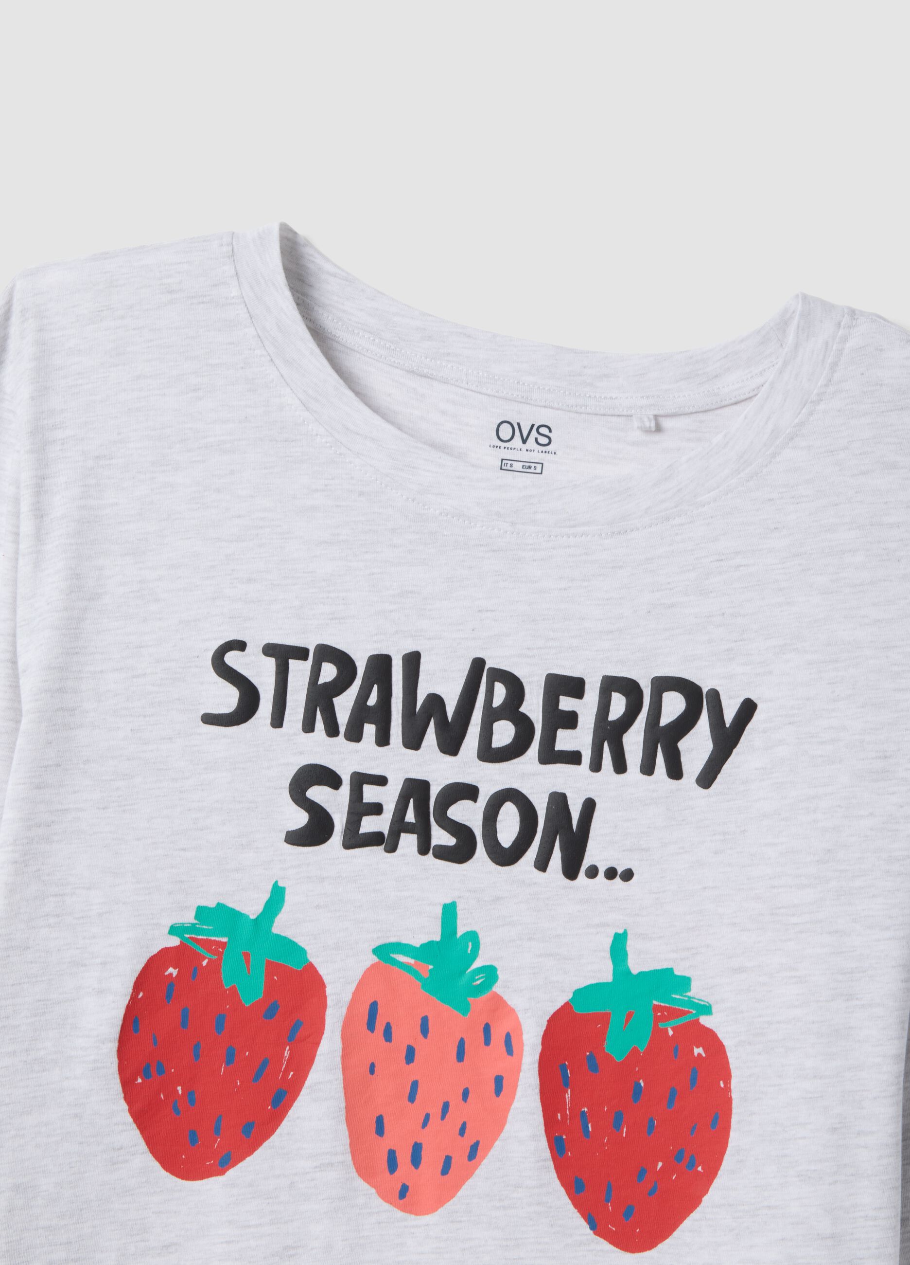 Grey stretch cotton nightshirt regular fit with strawberries