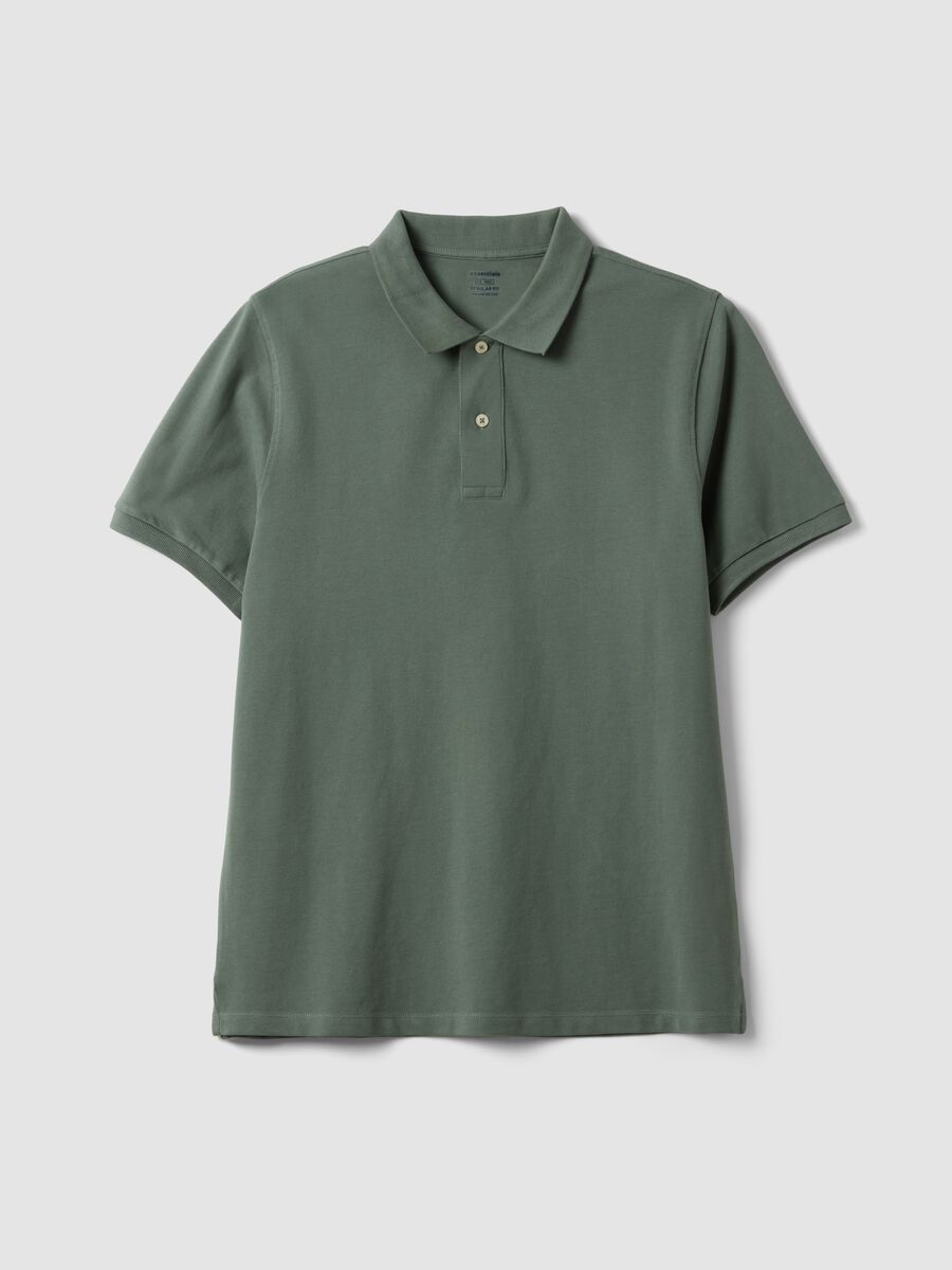 Green short-sleeved polo shirt in pure organic cotton_0