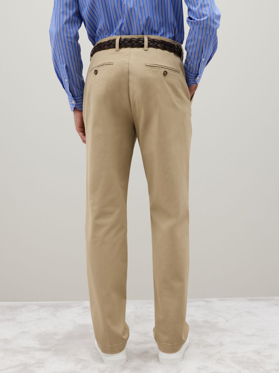 Beige Regular Fit Stretch Cotton Trousers_3